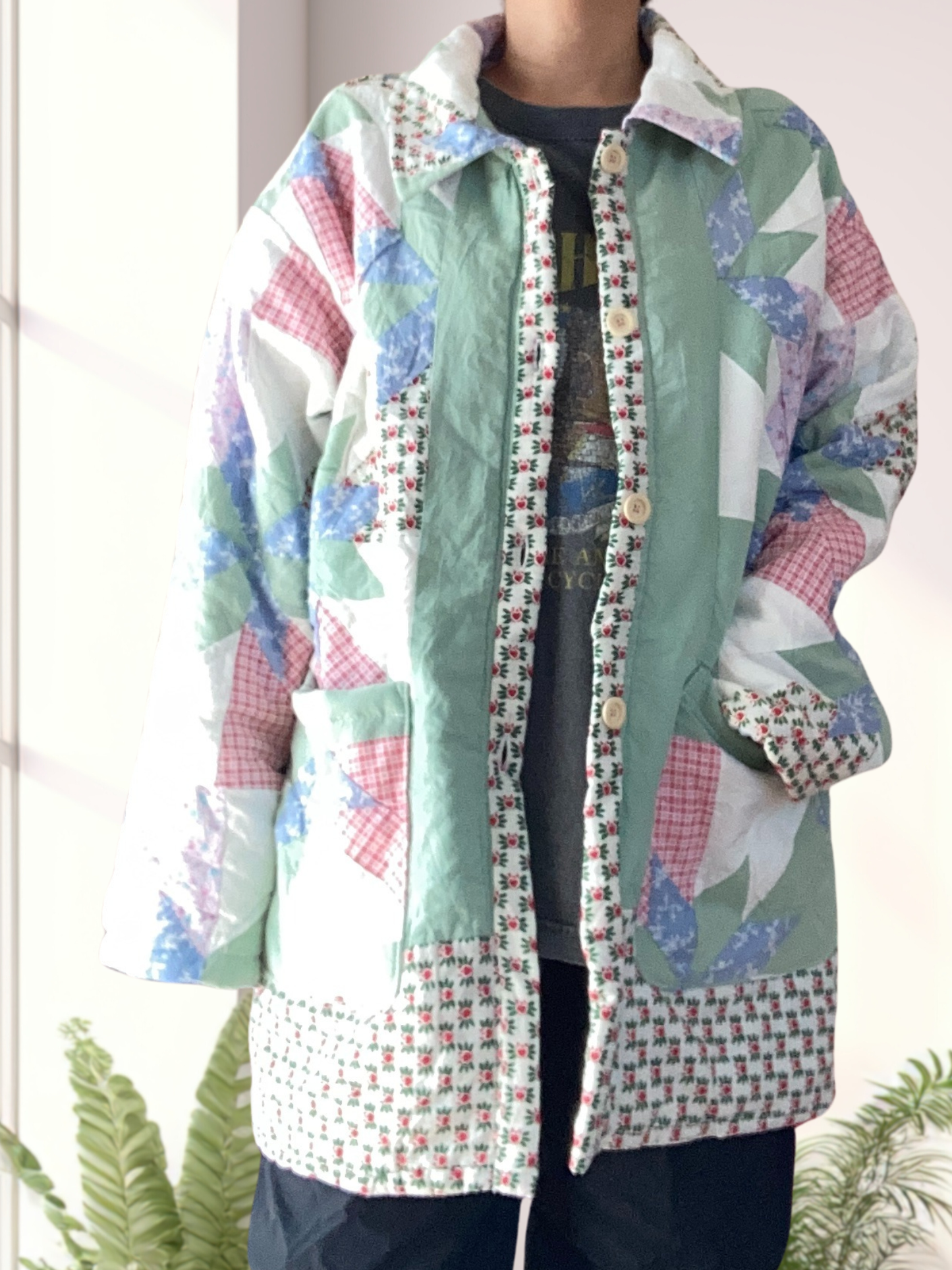 Unique Patchwork Jacket Made from Vintage Quilted Cotton