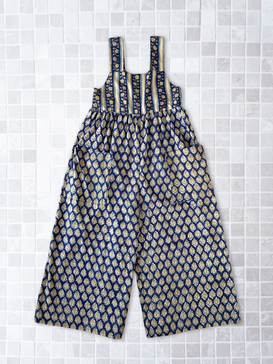 【custom order】Hand Block Print Relax Wide-leg Jumpsuit