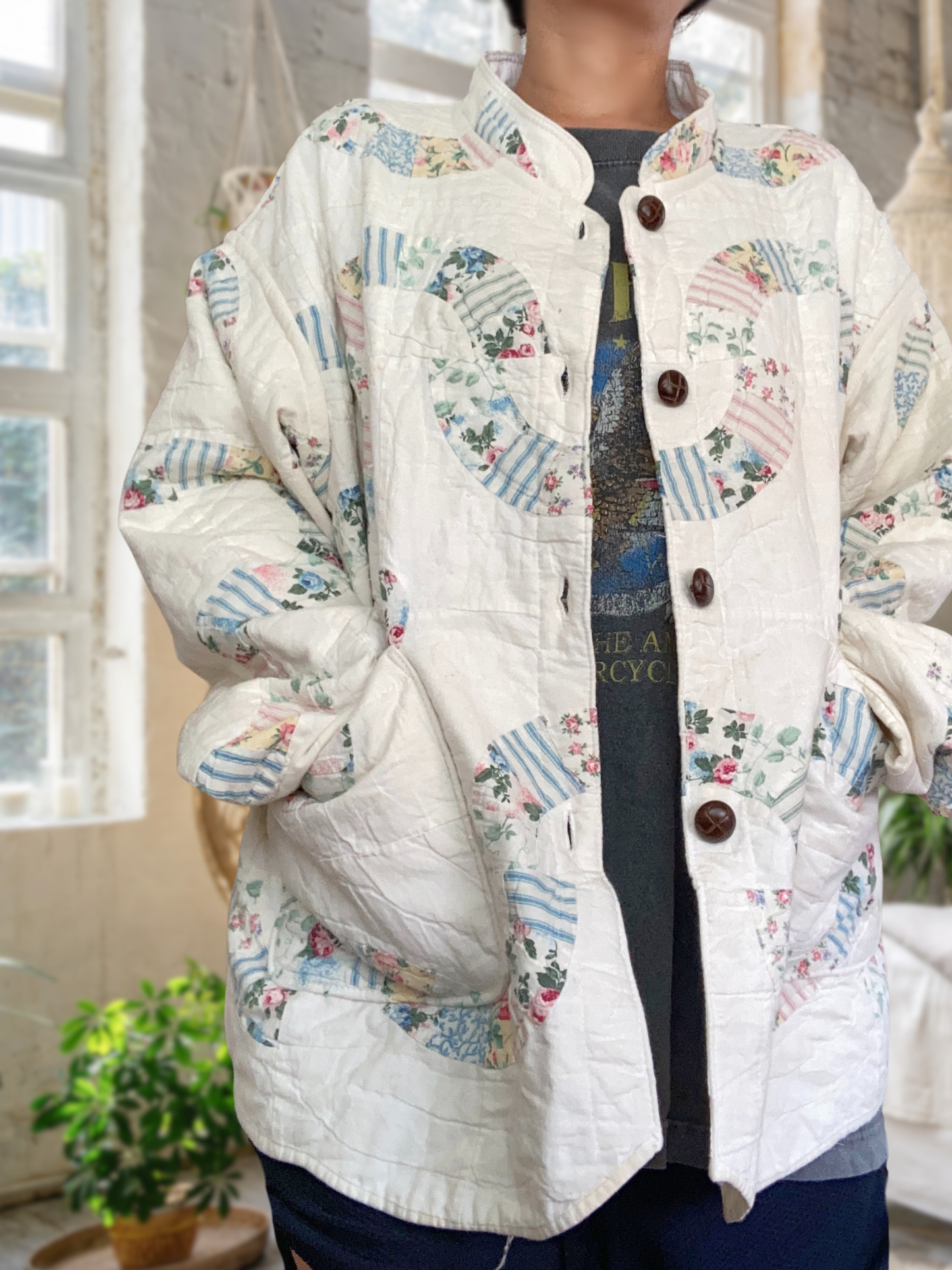 One-of-a-Kind Vintage Quilt Jacket with Scallop Trim