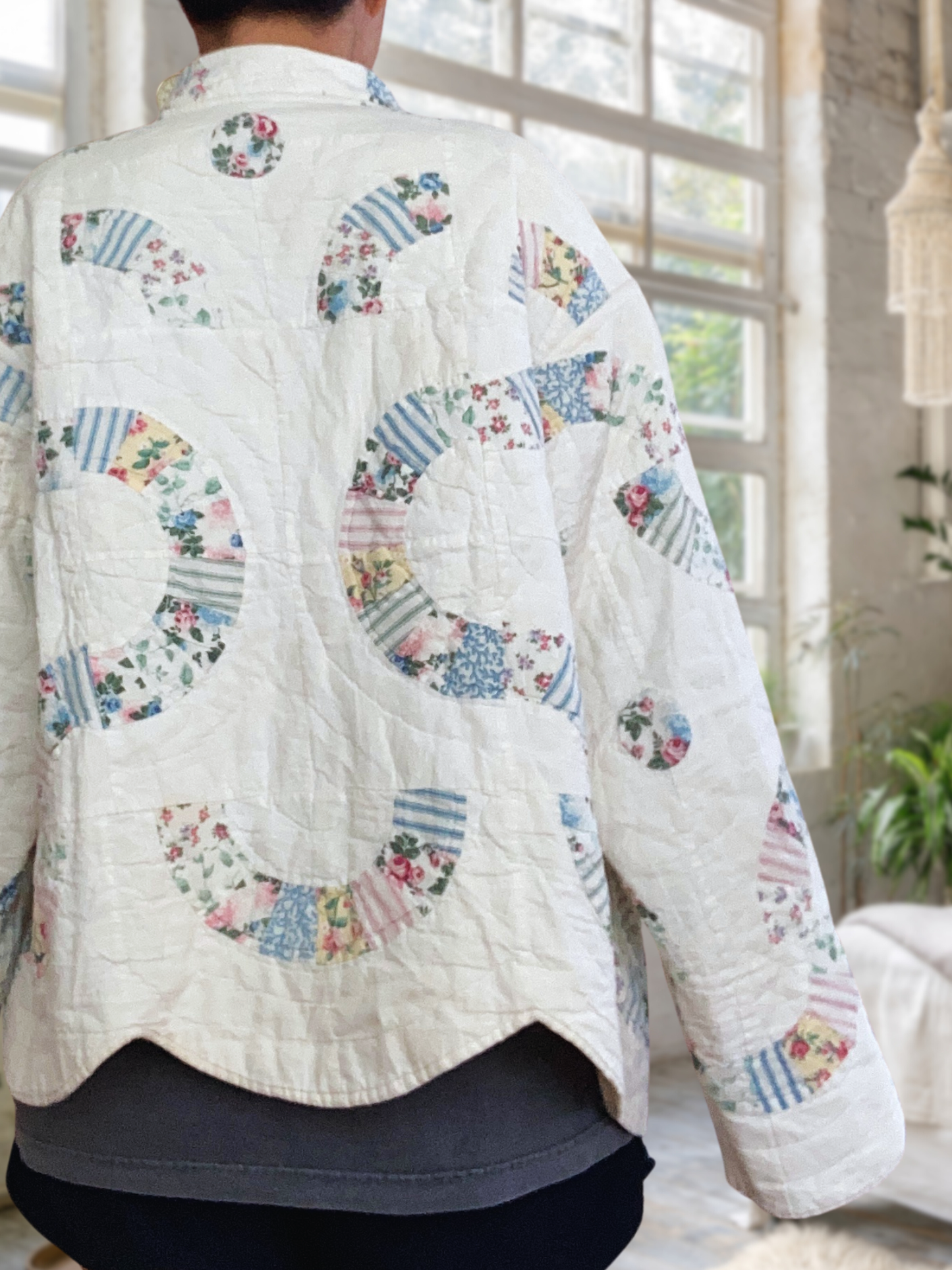 One-of-a-Kind Vintage Quilt Jacket with Scallop Trim