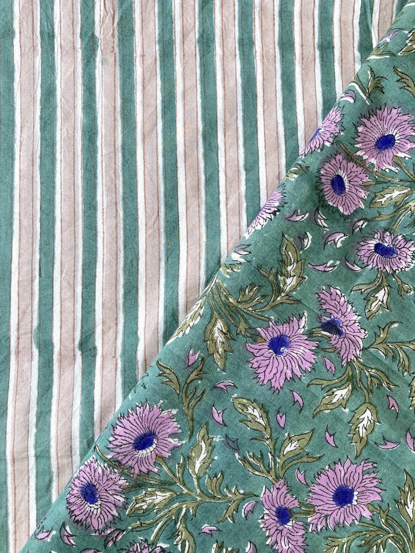 Hand Block Printed Cotton Fabric Green #185-1