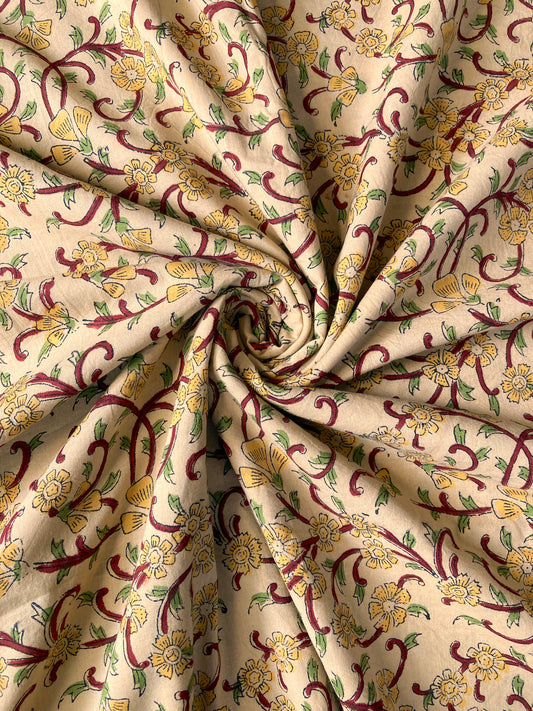 ハンドブロックプリント ナチュラルベージュ バグルー  コットン生地 #179-2