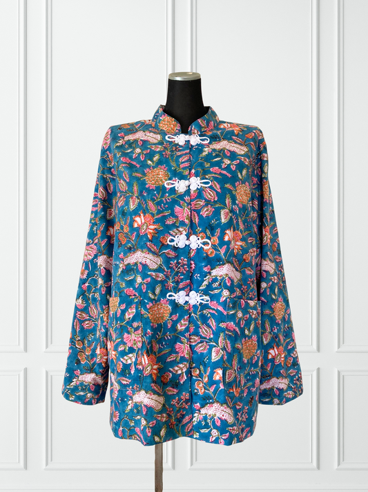 【custom order】Hand Block Print Light Jacket with Chinese Button #Audrey