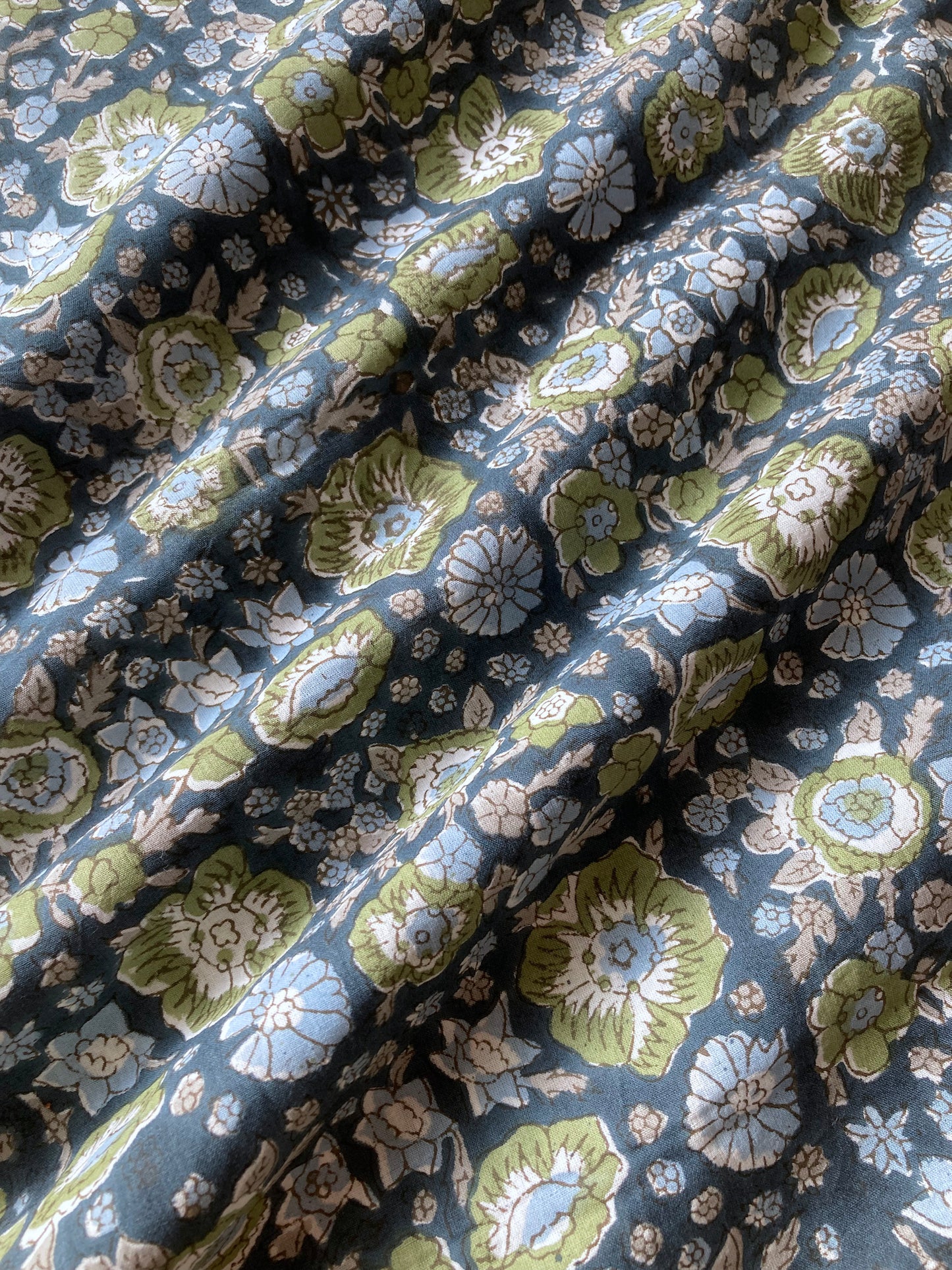 Hand Block Printed Cotton Fabric Deep Green #174-31
