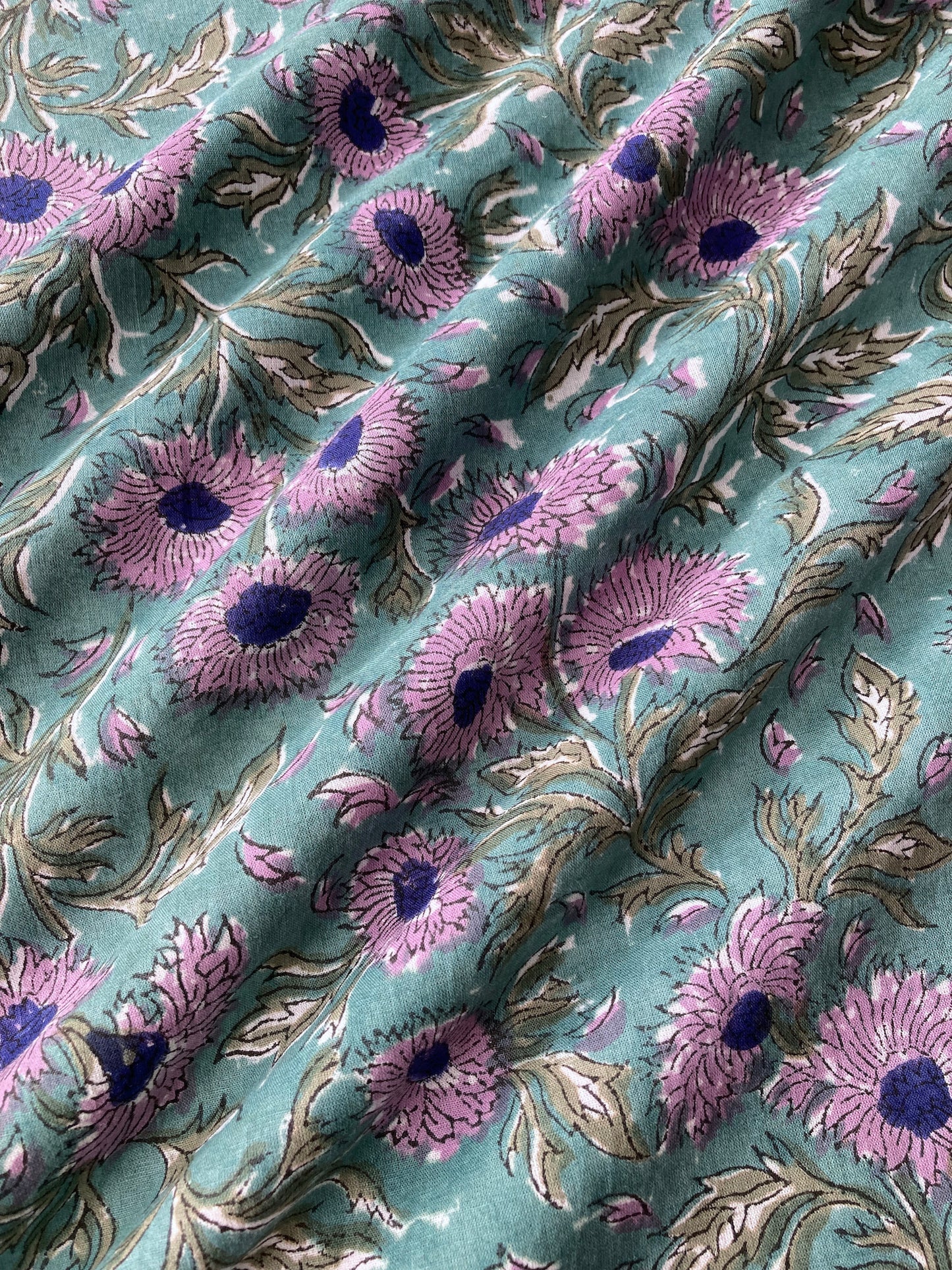 Hand Block Printed Cotton Fabric Green #185-1