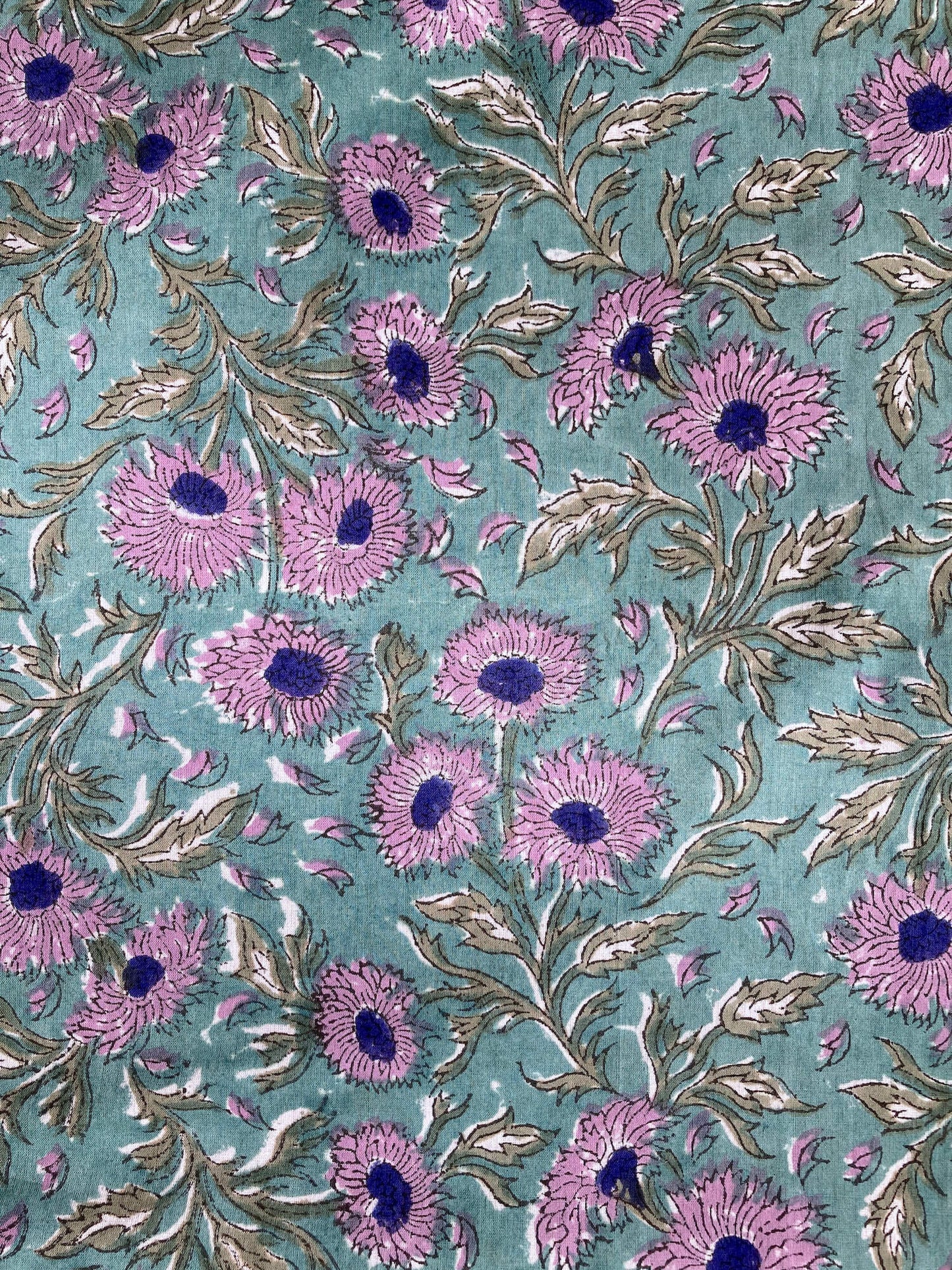 Hand Block Printed Cotton Fabric Green #185-1