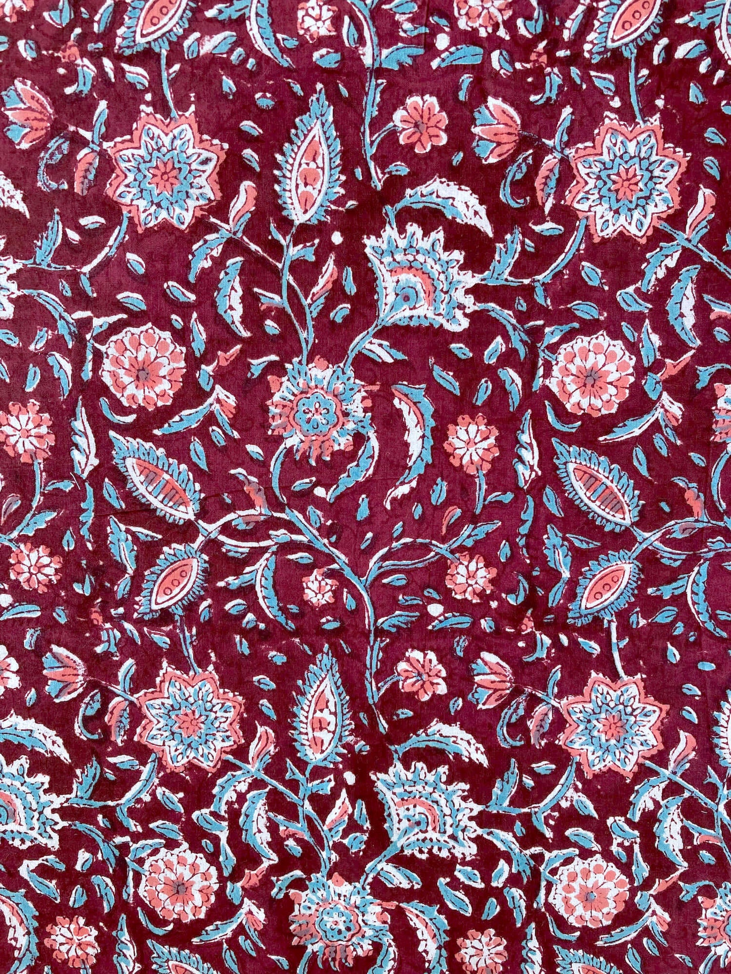 Hand Block Printed Fabric Vintage Wine #185-3
