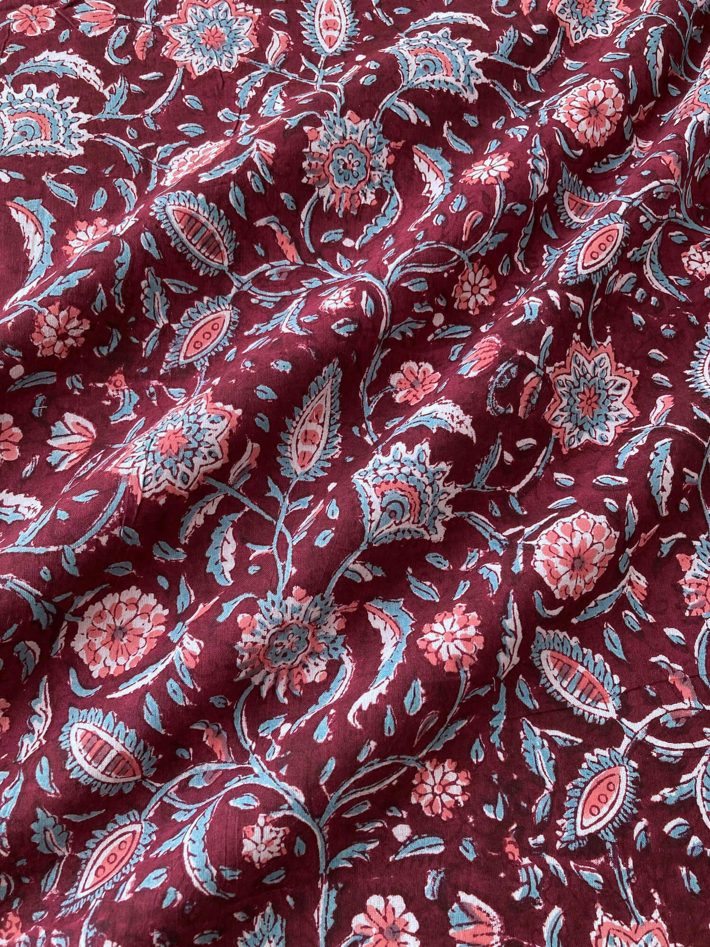 Hand Block Printed Fabric Vintage Wine #185-3