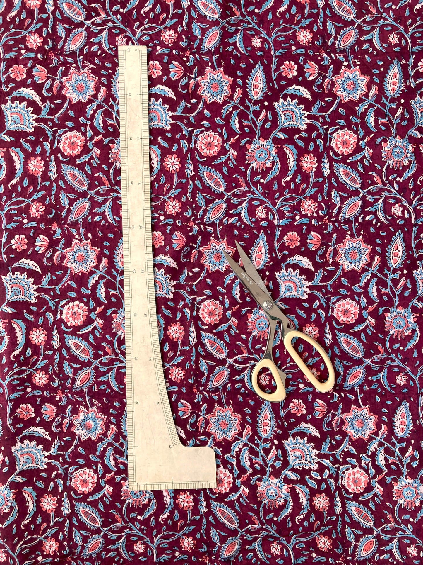 Hand Block Printed Fabric Vintage Wine #185-3