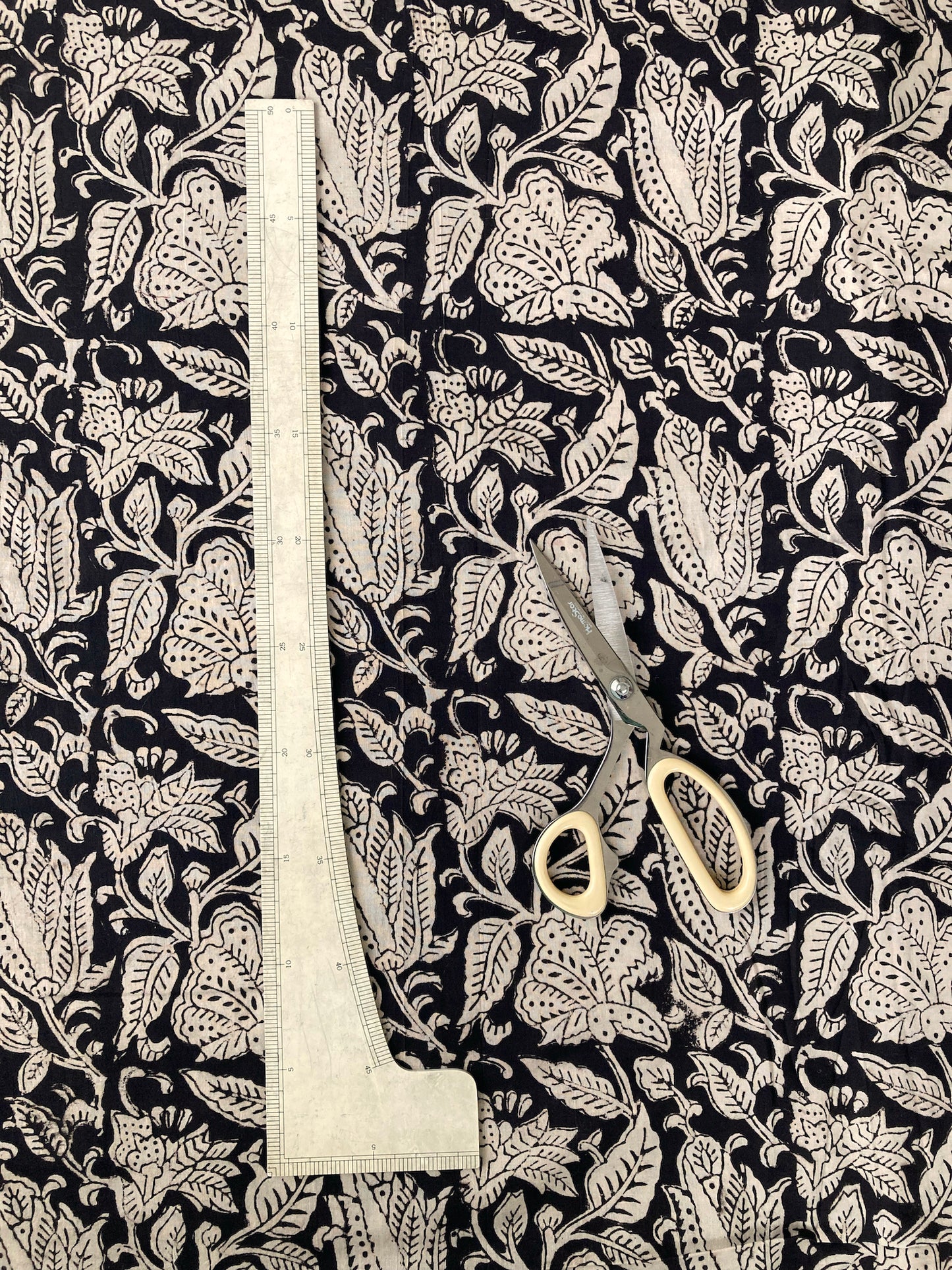 Hand Block Printed Bagru Fabric Black #185-4