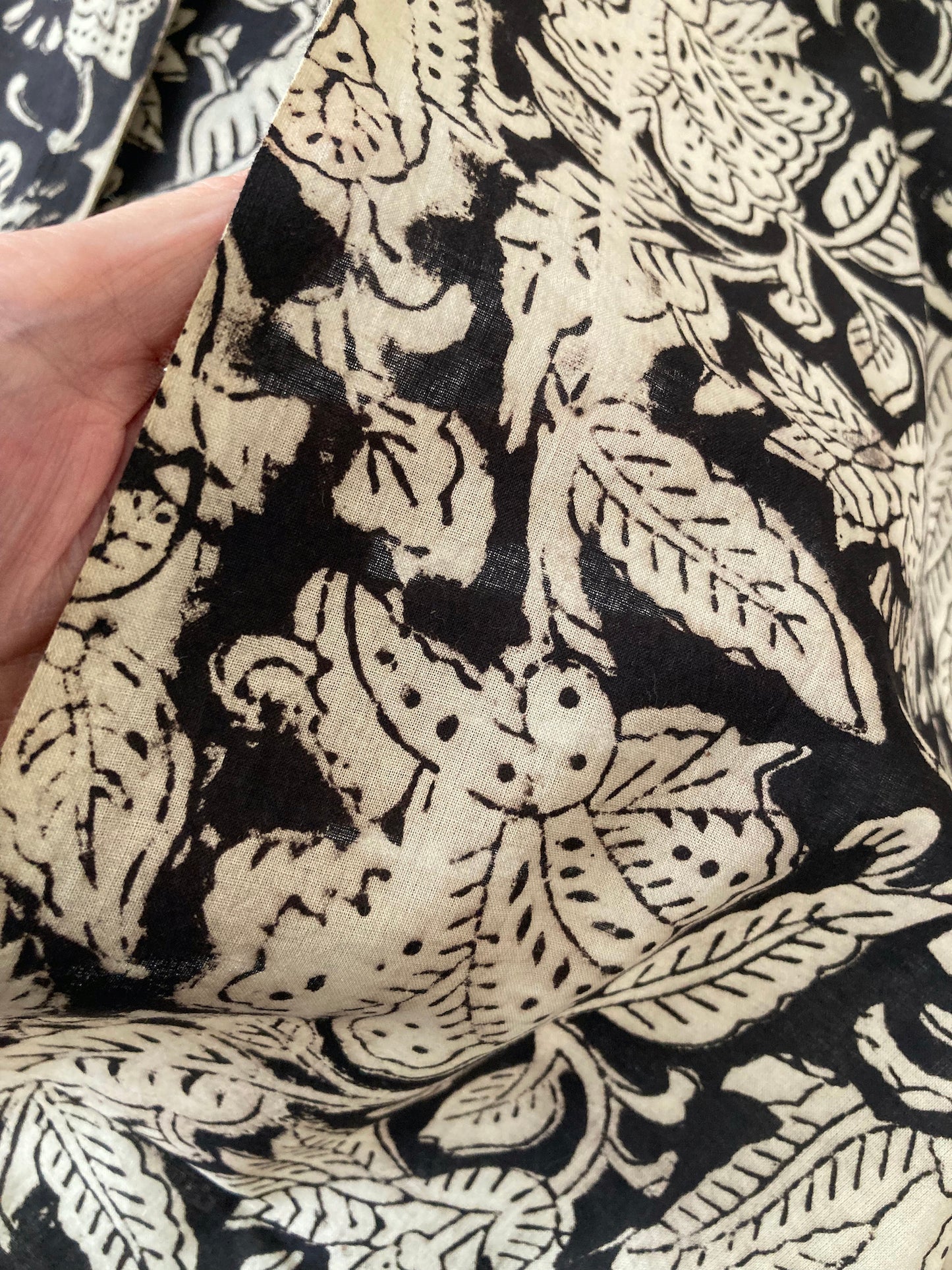 Hand Block Printed Bagru Fabric Black #185-4