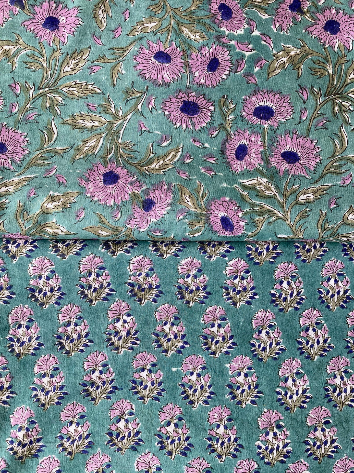 Hand Block Printed Cotton Fabric Green #185-1