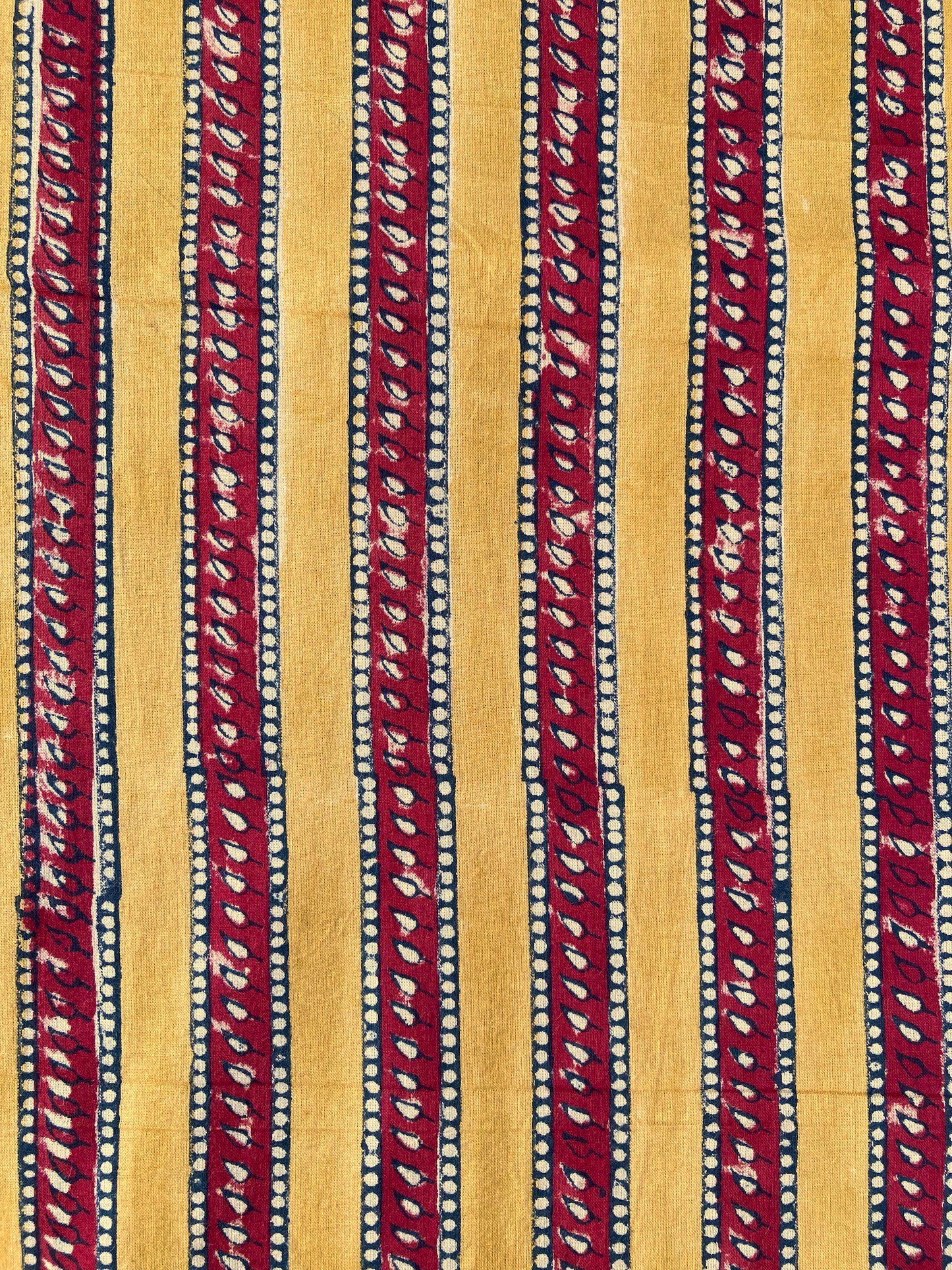 Hand Block Print Mustard x Red Striped Cotton Fabric #197-27