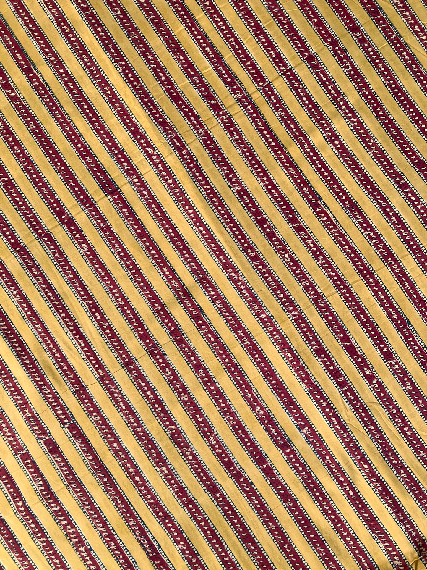 Hand Block Print Mustard x Red Striped Cotton Fabric #197-27