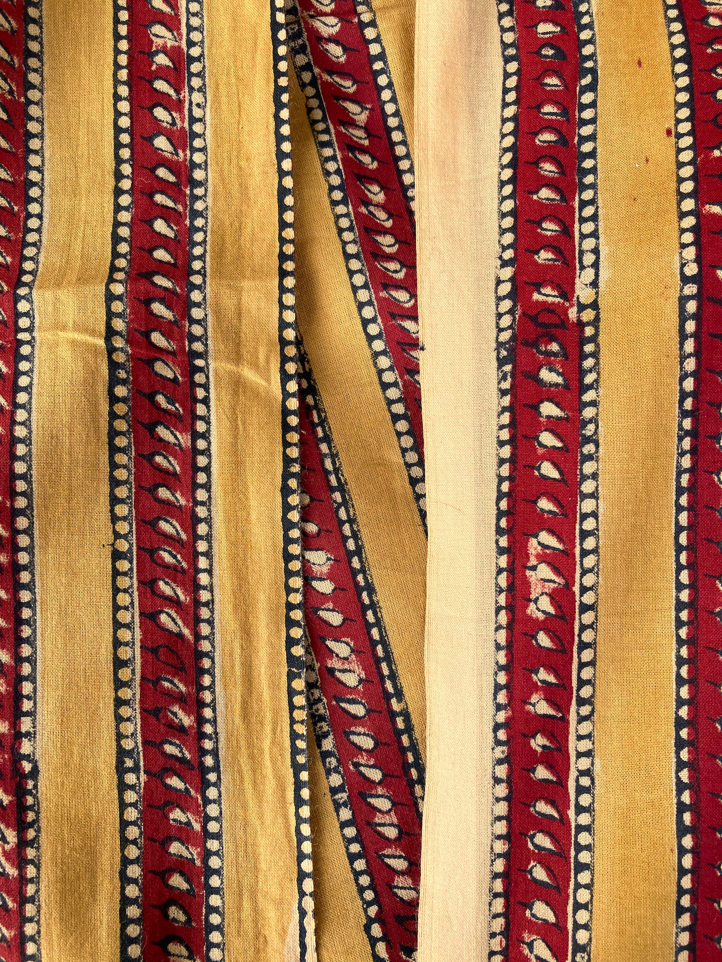 Hand Block Print Mustard x Red Striped Cotton Fabric #197-27