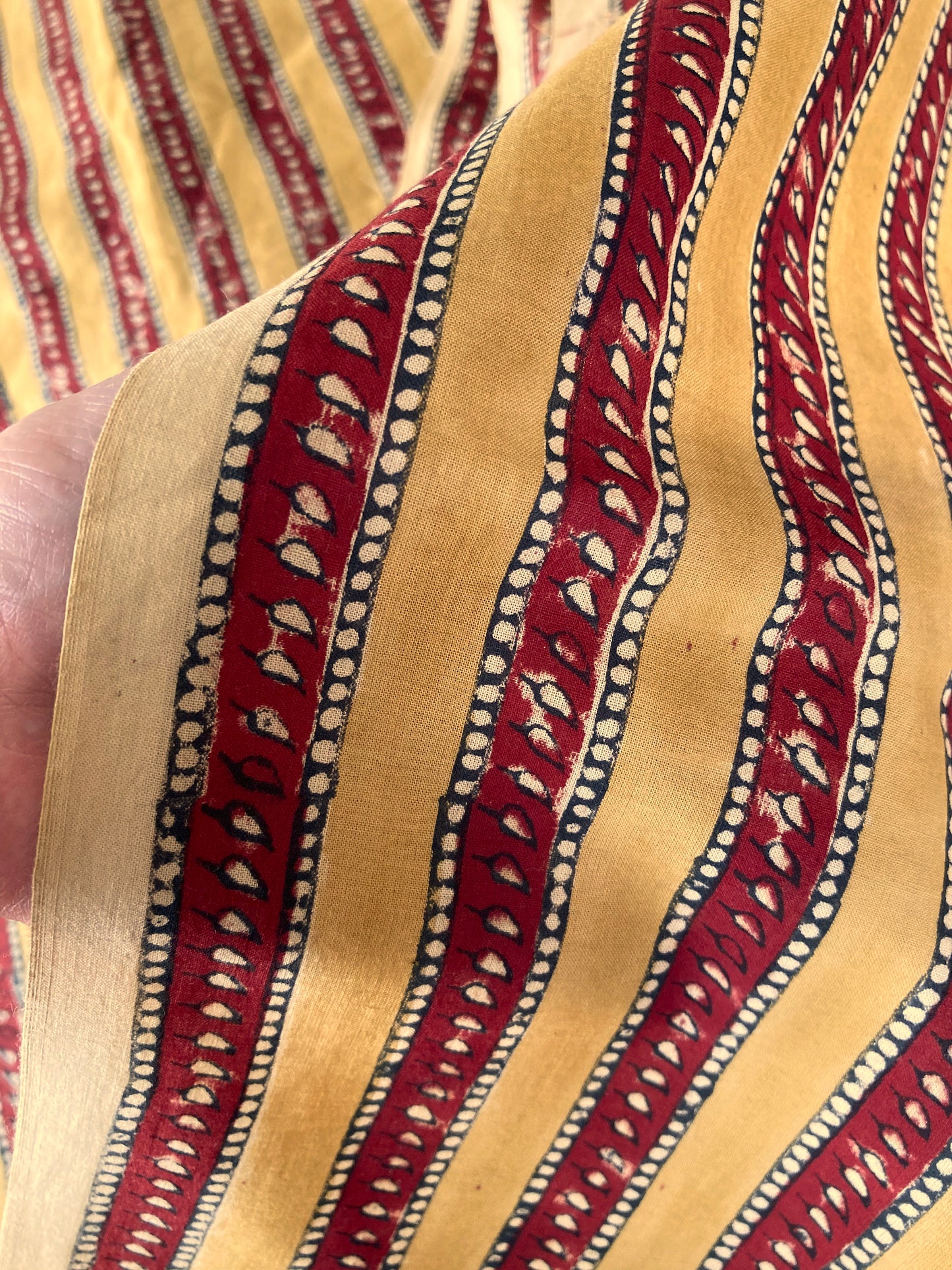 Hand Block Print Mustard x Red Striped Cotton Fabric #197-27