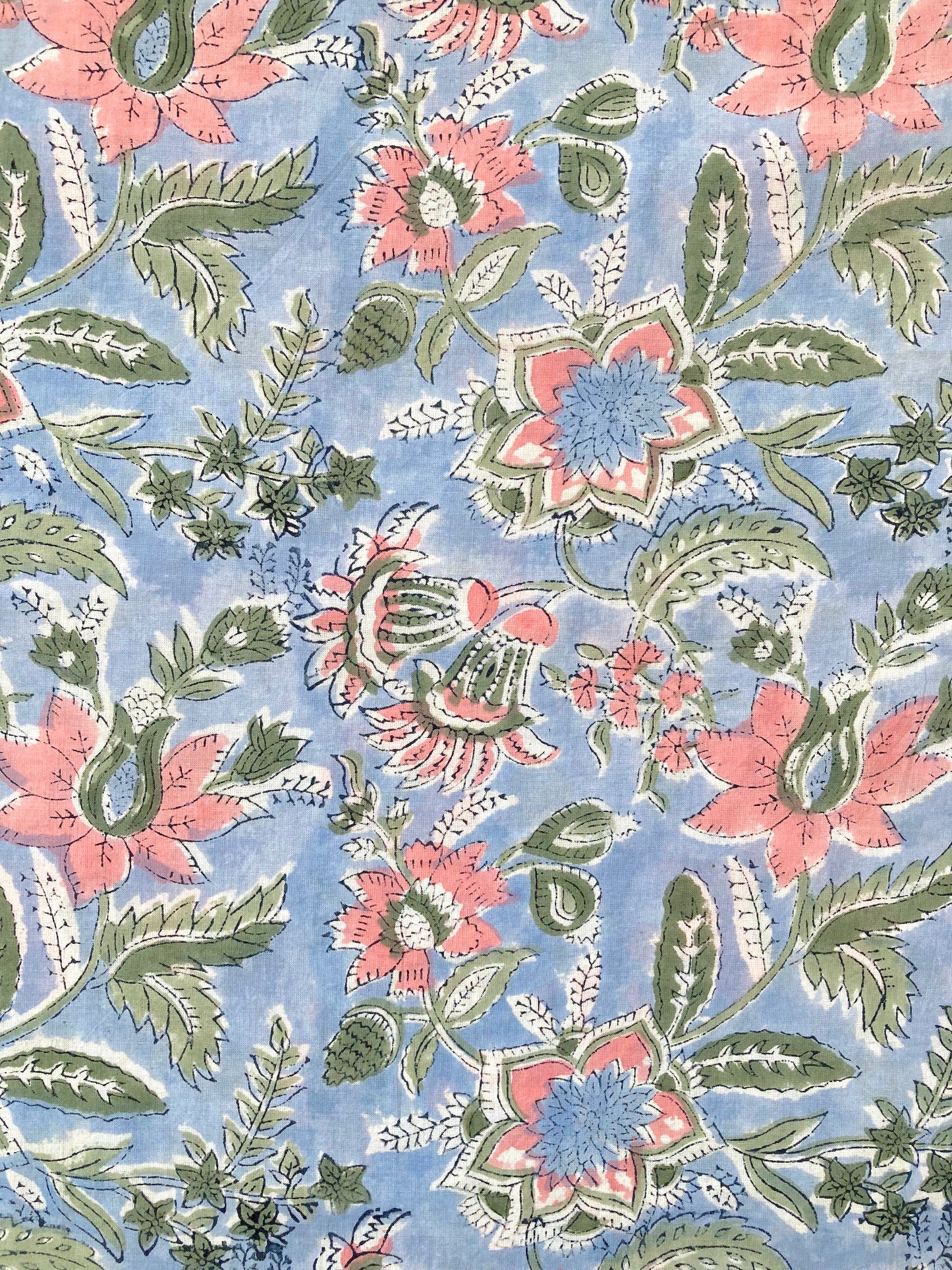 Hand Block Printed Cotton Fabric Light Blue #207-12