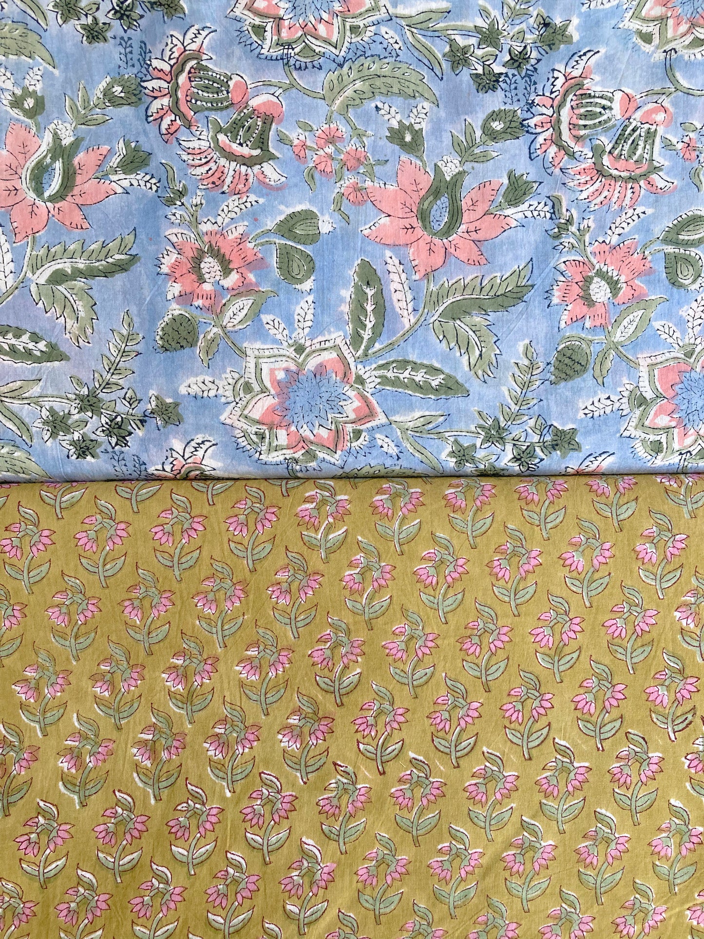 Hand Block Printed Cotton Fabric Light Blue #207-12