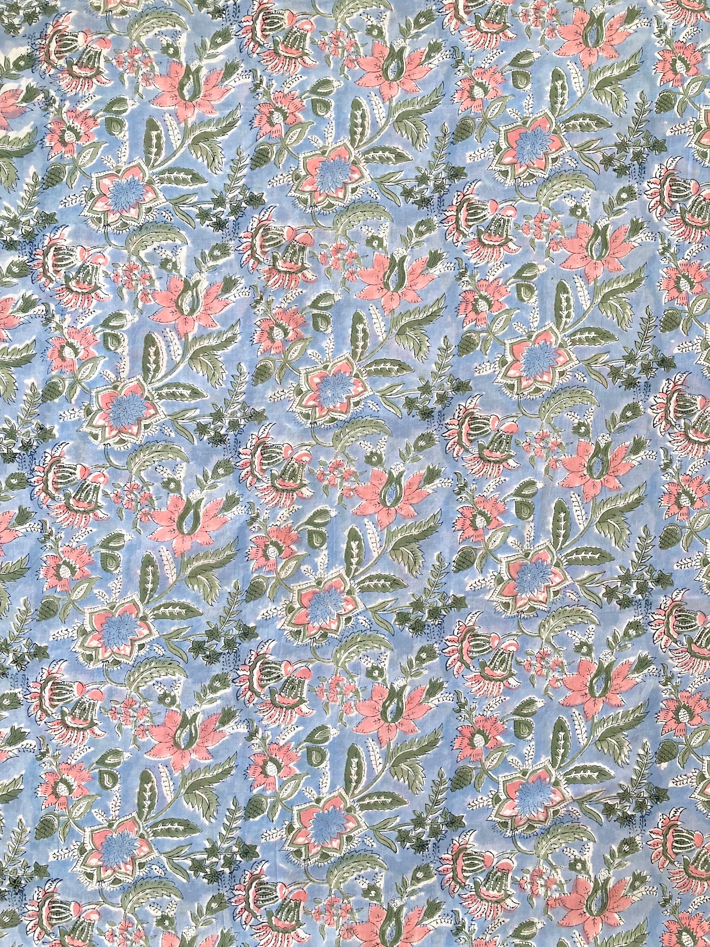 Hand Block Printed Cotton Fabric Light Blue #207-12
