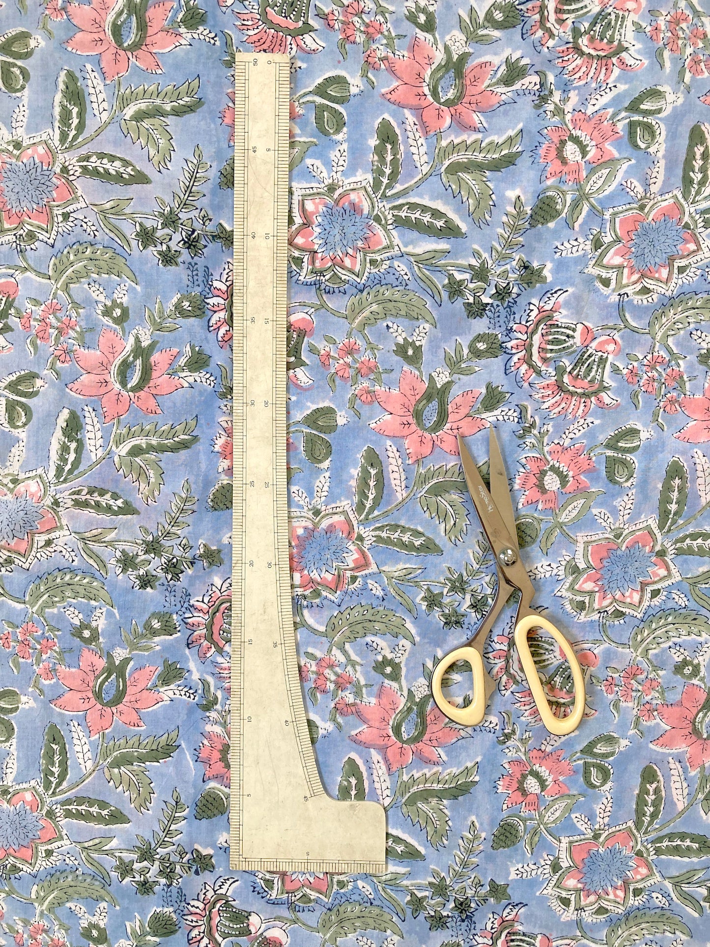 Hand Block Printed Cotton Fabric Light Blue #207-12