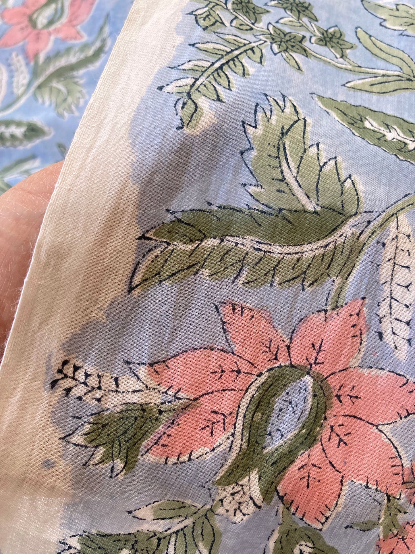 Hand Block Printed Cotton Fabric Light Blue #207-12
