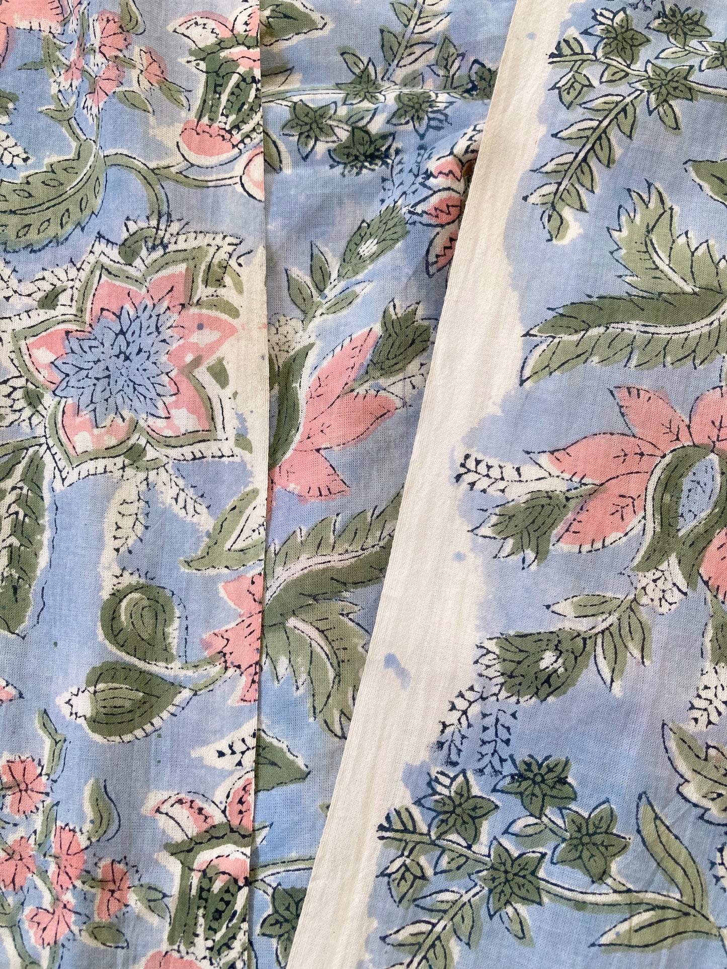 Hand Block Printed Cotton Fabric Light Blue #207-12