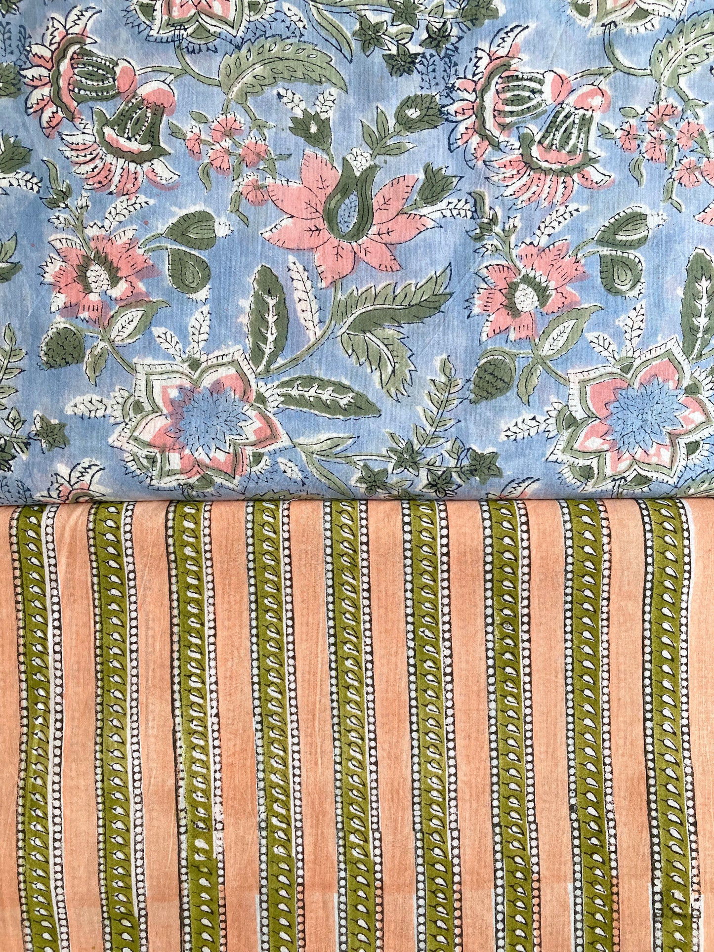 Hand Block Printed Cotton Fabric Light Blue #207-12