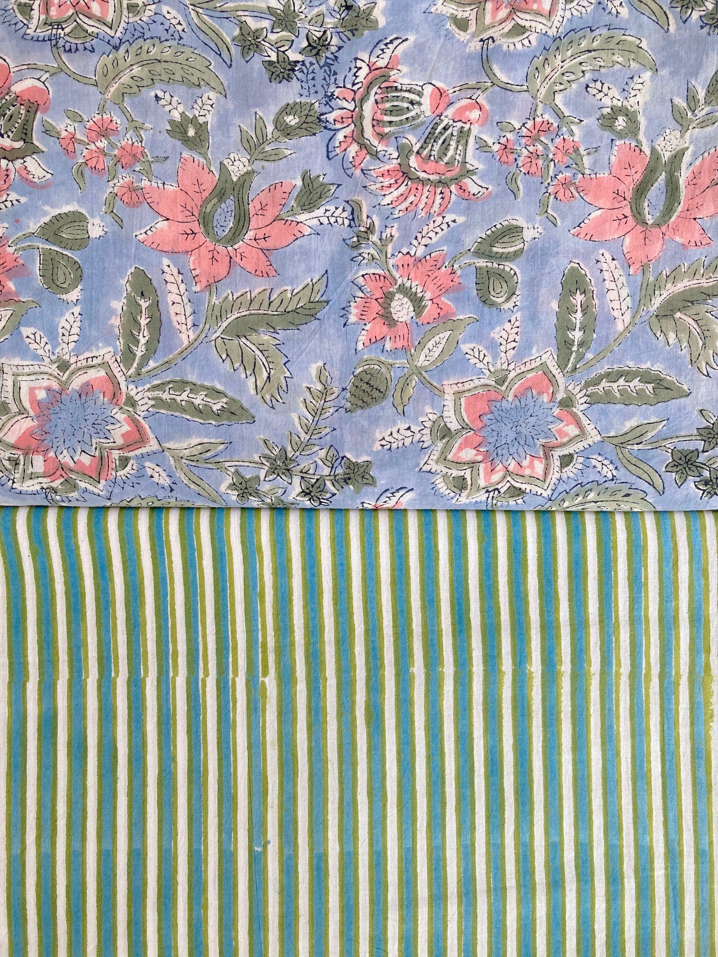 Hand Block Printed Cotton Fabric Light Blue #207-12