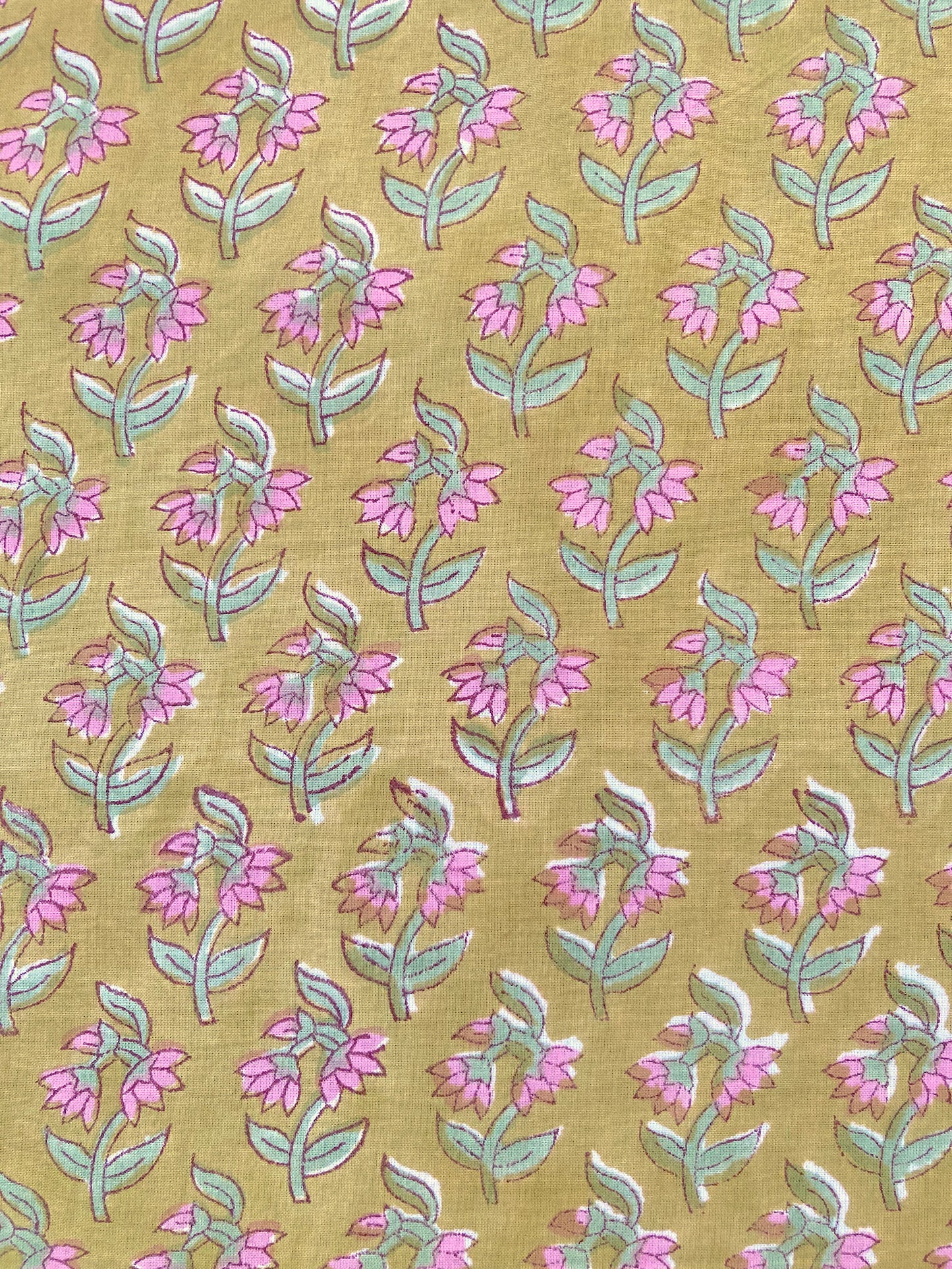 Hand Block Printed Cotton Fabric Olive Green #207-16