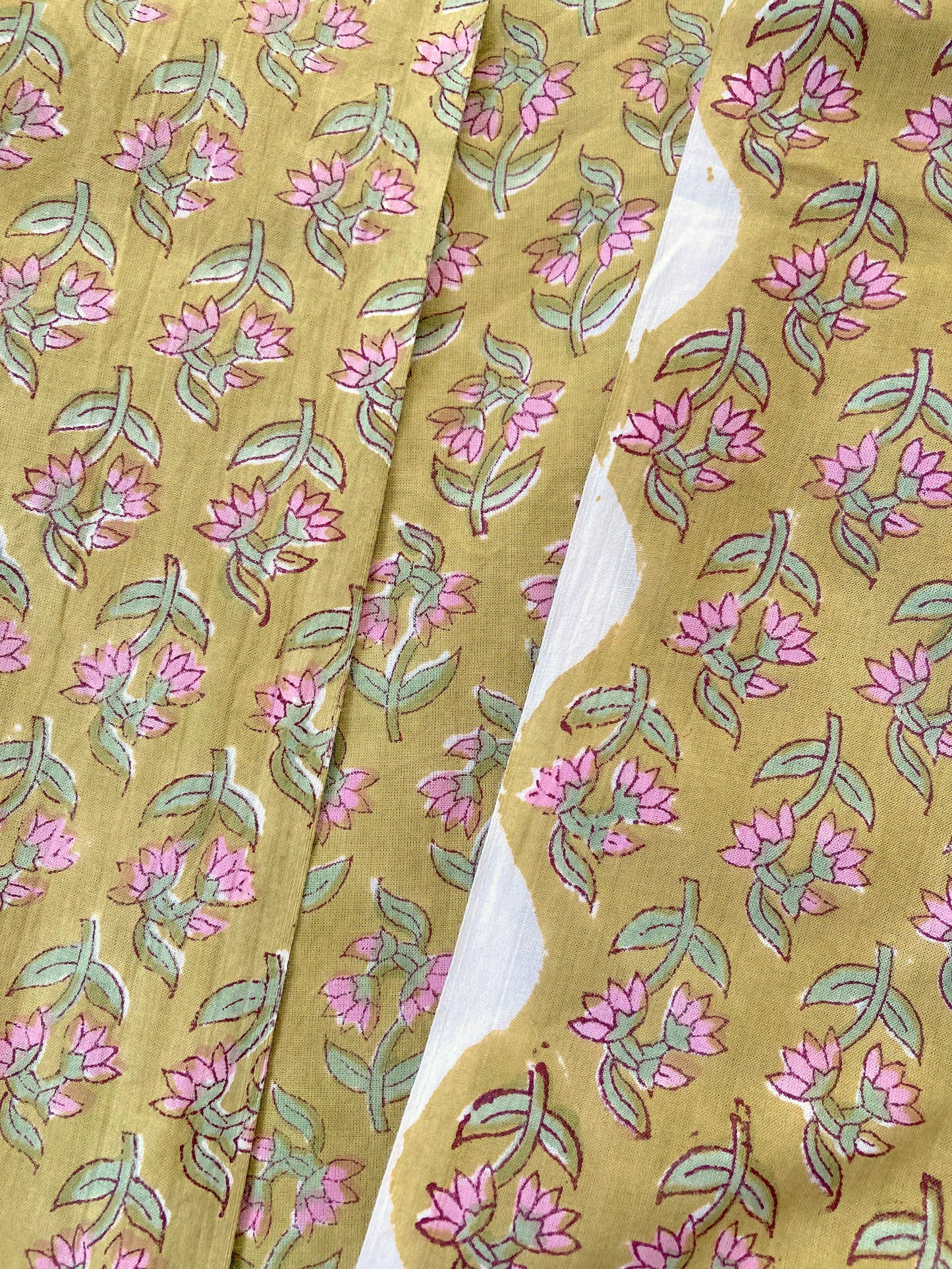 Hand Block Printed Cotton Fabric Olive Green #207-16
