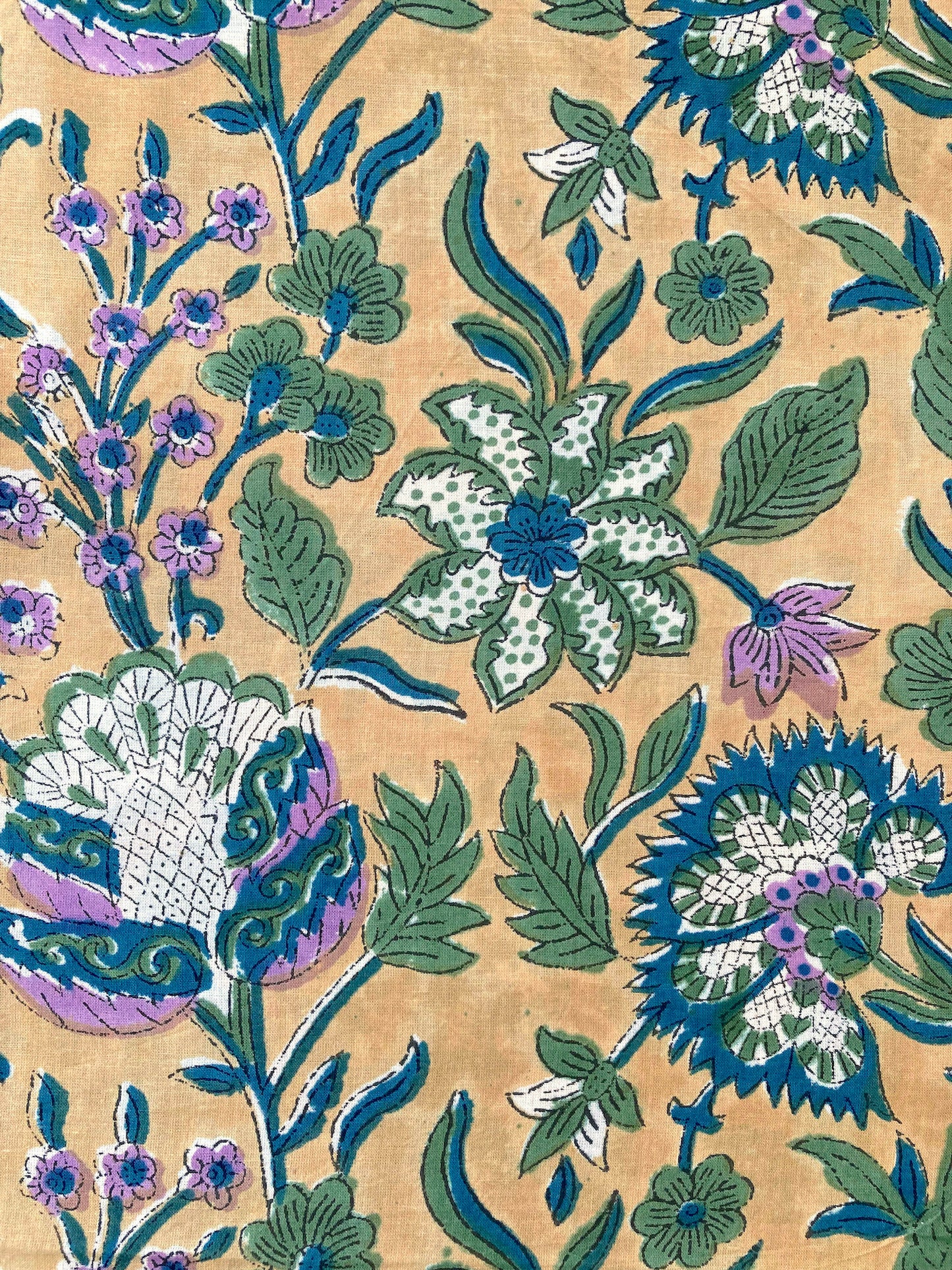 Hand Block Printed Cotton Fabric Pudding Yellow #224-19