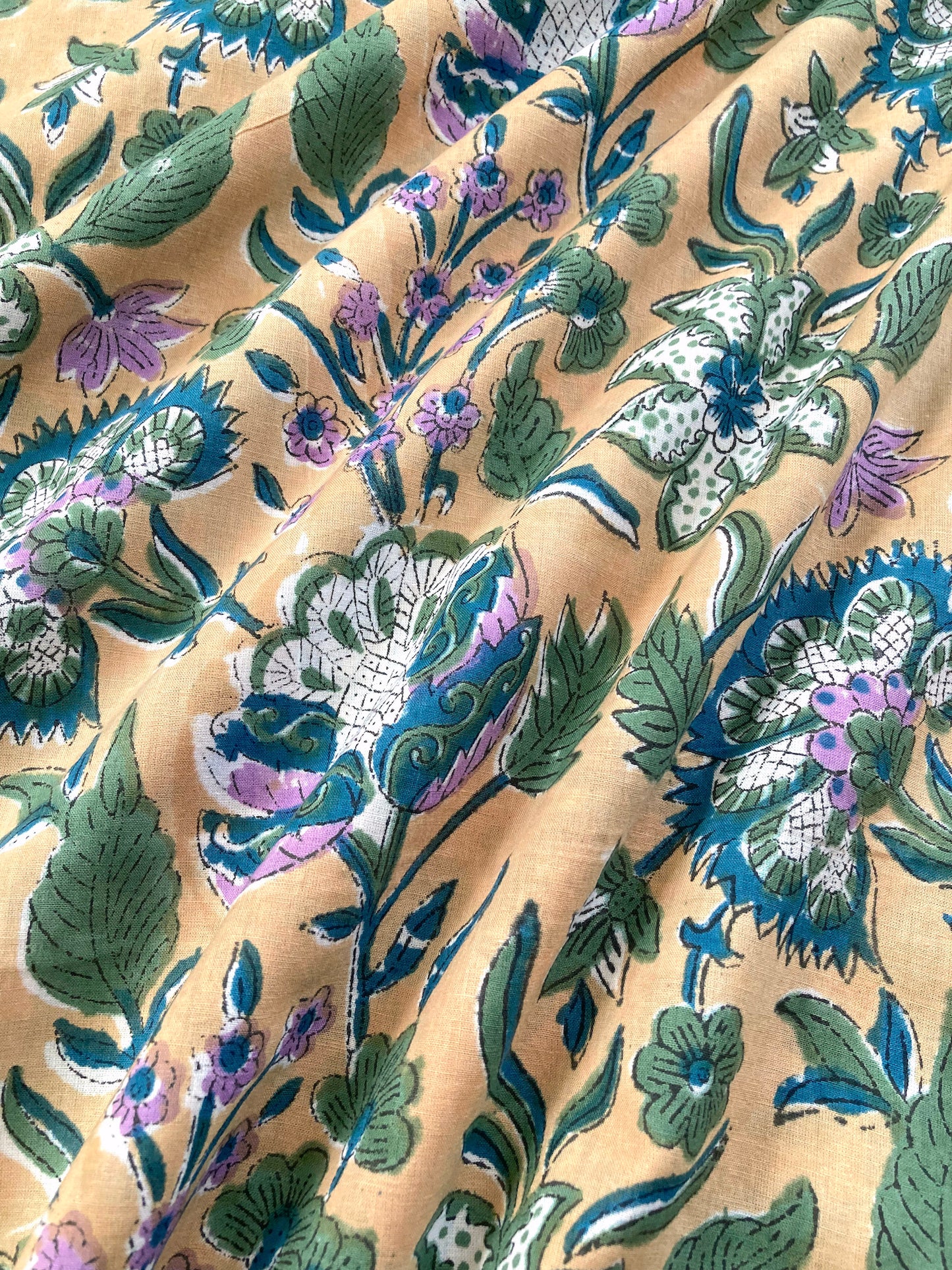 Hand Block Printed Cotton Fabric Pudding Yellow #224-19