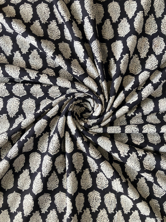 【 pre-cut  20cm 】ハンドブロックプリント バグルー ブラック コットン生地  #230-13