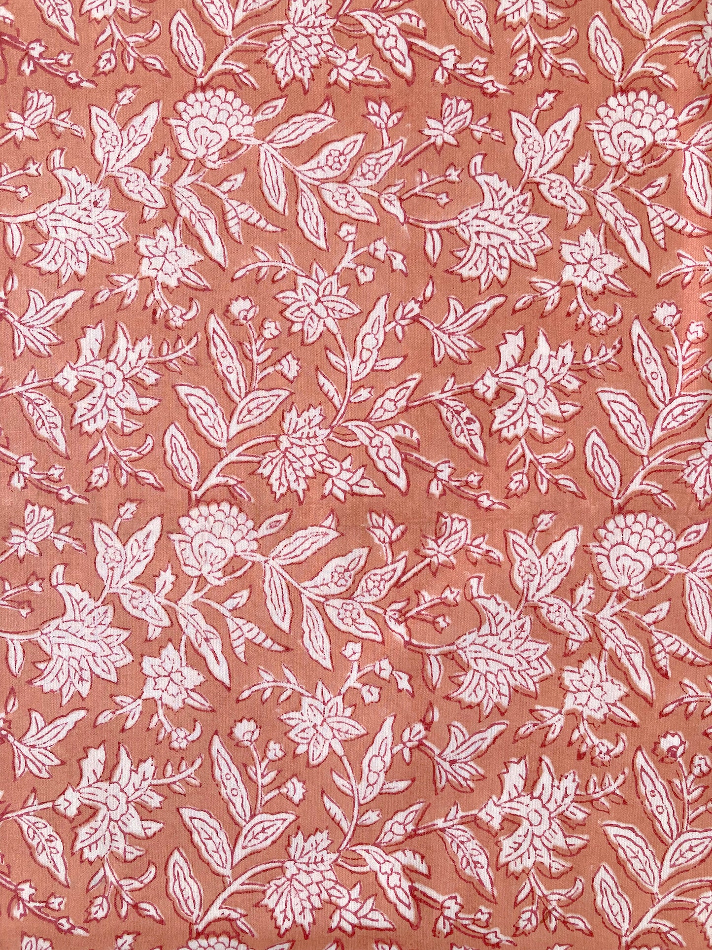 Hand Block Printed Coral Orange Cotton Fabric #230-38