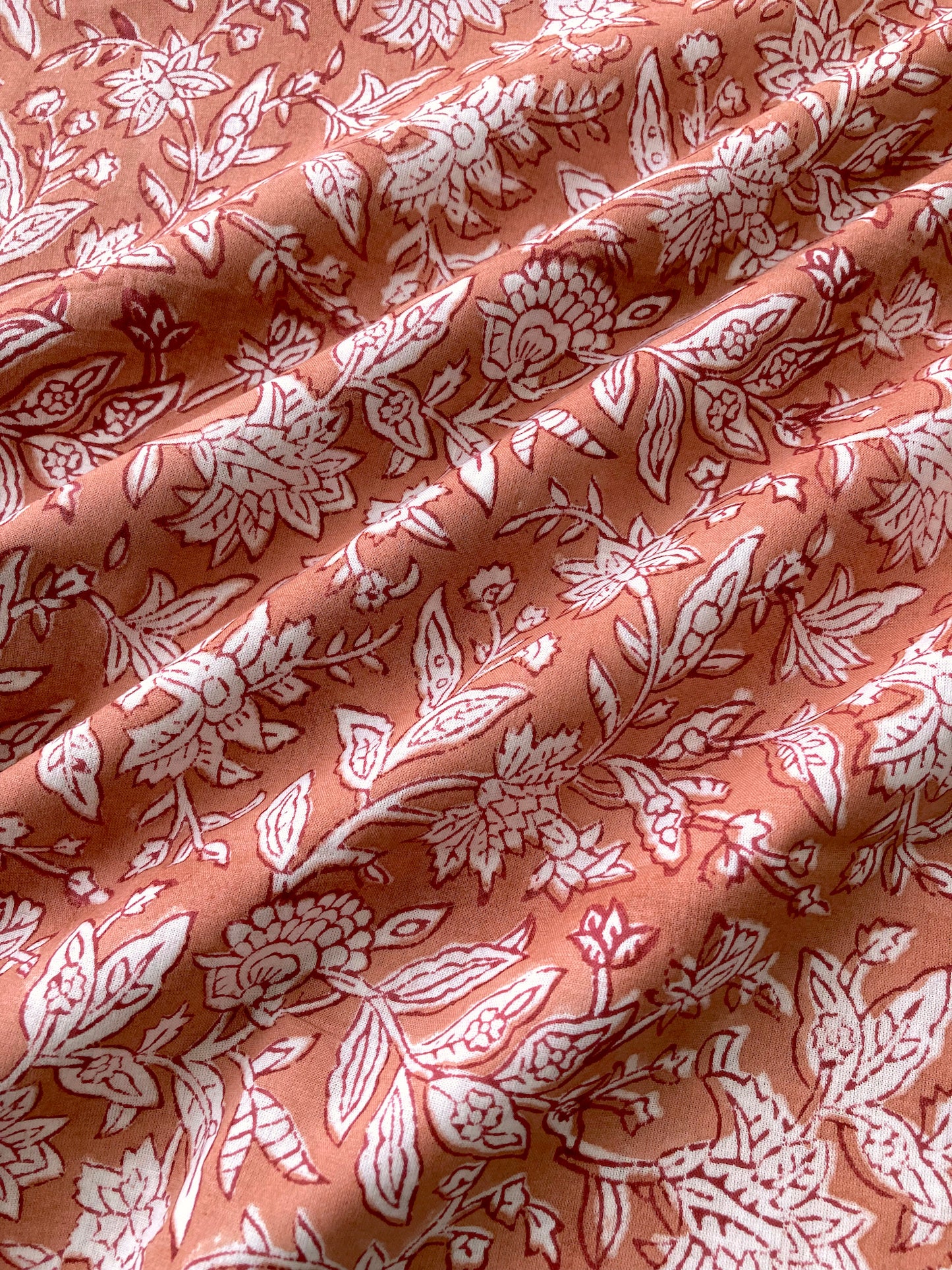 Hand Block Printed Coral Orange Cotton Fabric #230-38