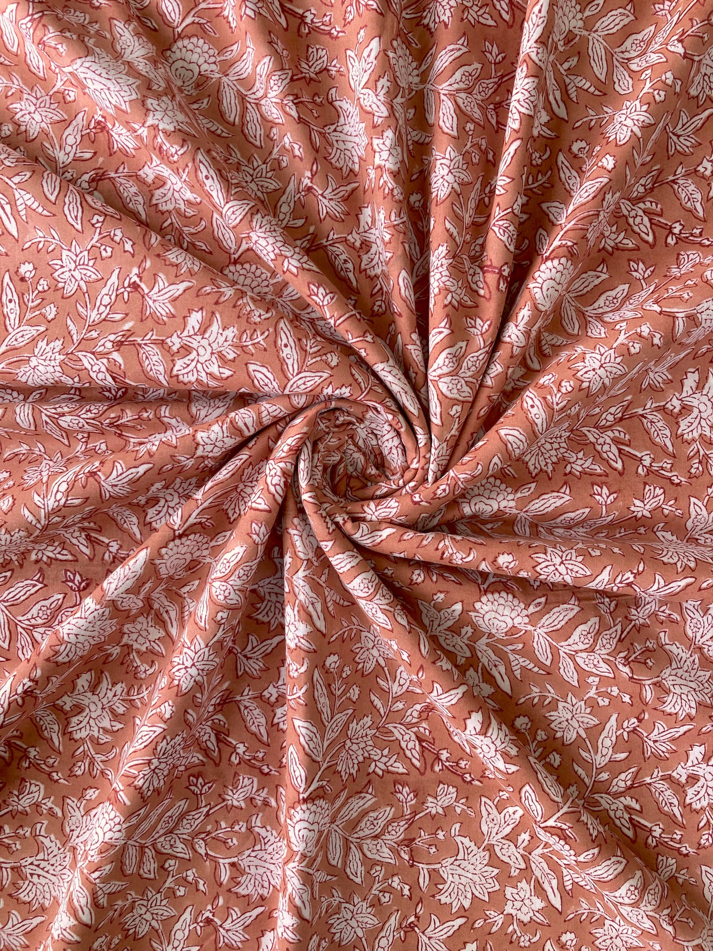 Hand Block Printed Coral Orange Cotton Fabric #230-38
