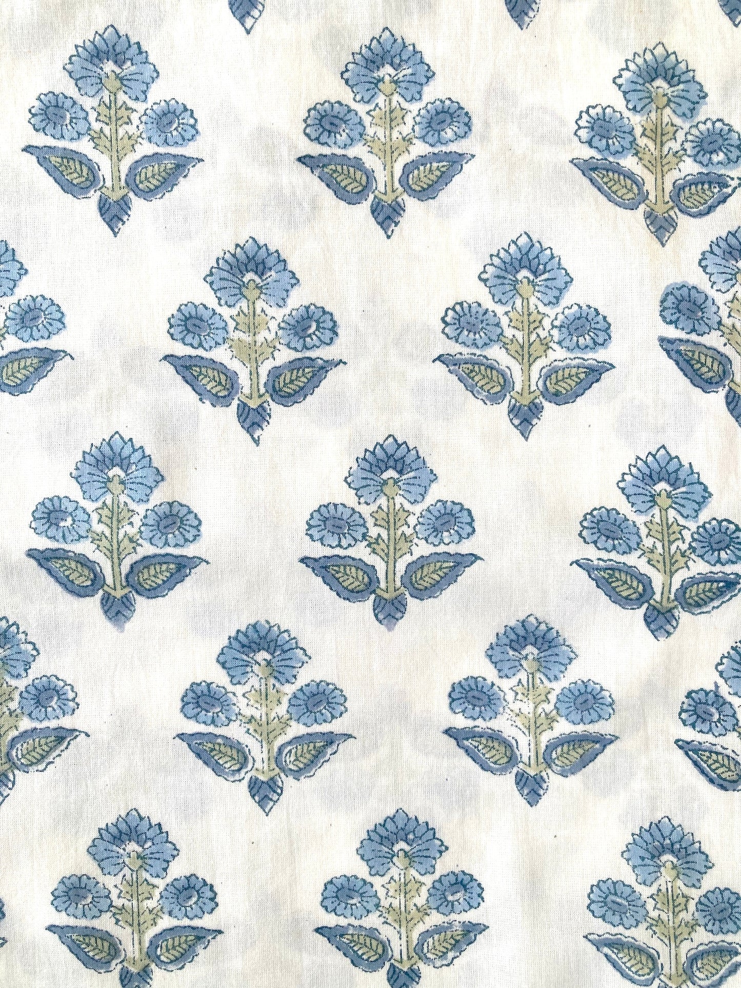 Hand Block Printed White Floral Cotton Fabric #230-39
