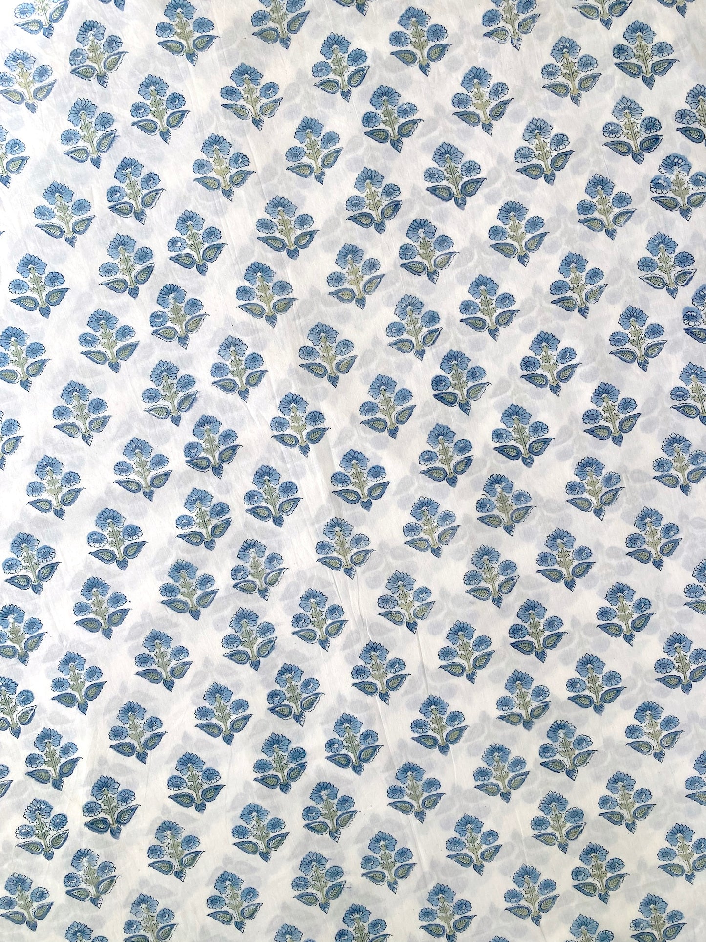 Hand Block Printed White Floral Cotton Fabric #230-39