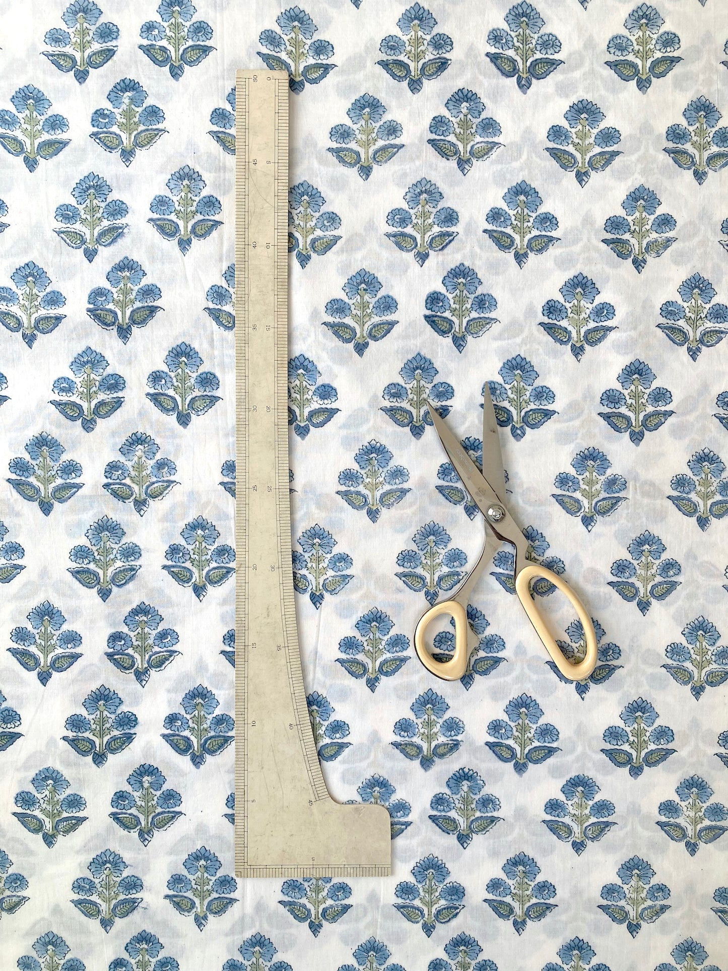 Hand Block Printed White Floral Cotton Fabric #230-39