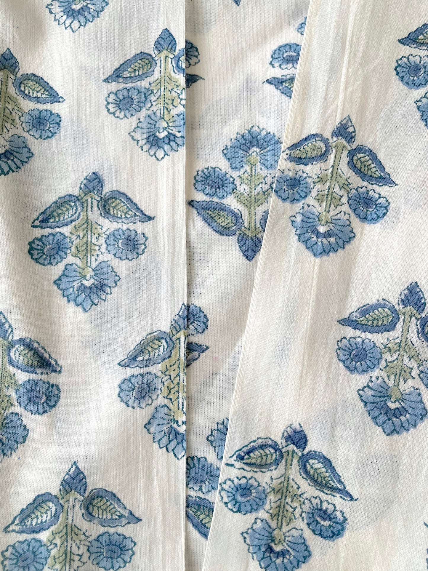 Hand Block Printed White Floral Cotton Fabric #230-39