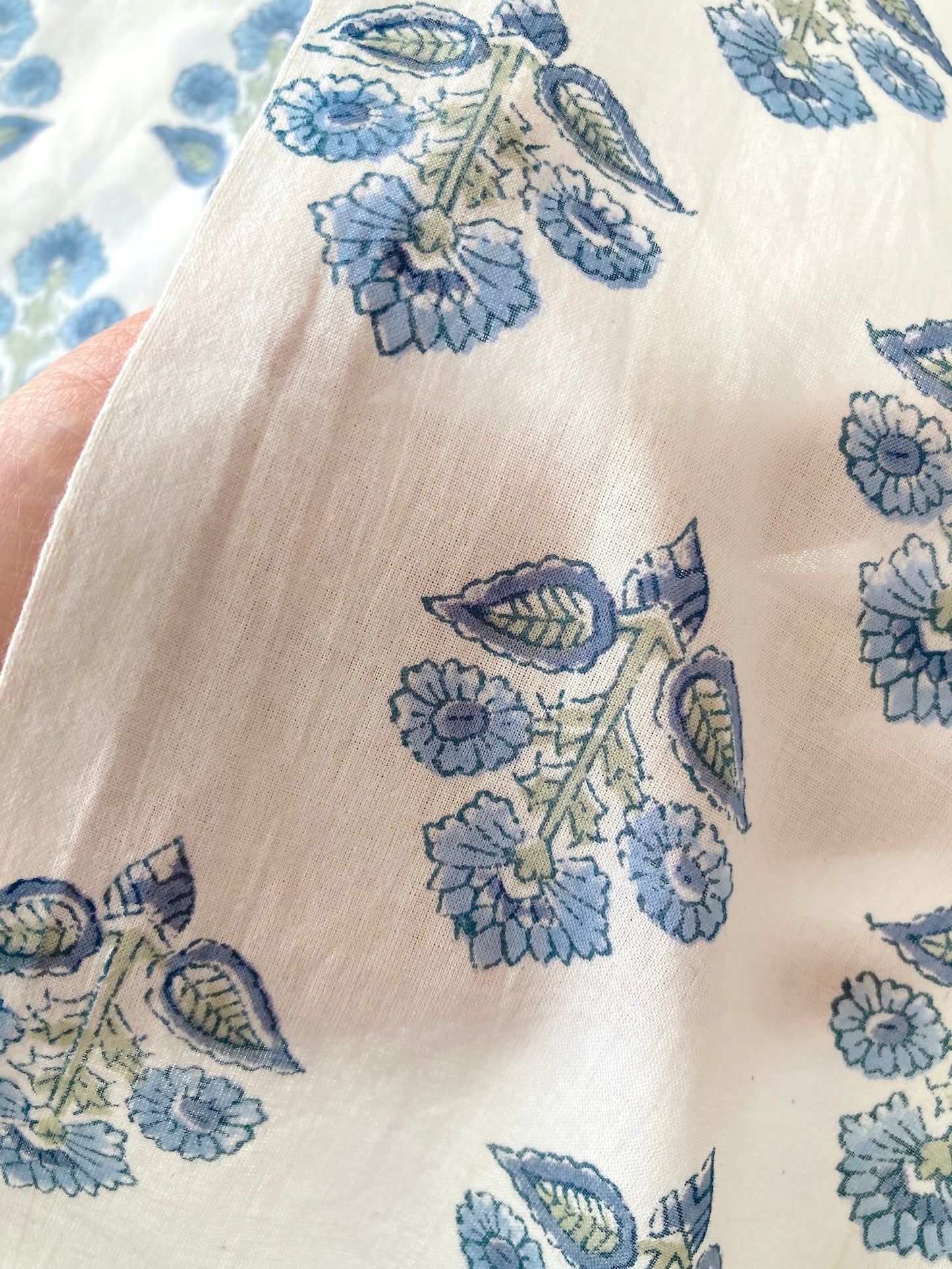 Hand Block Printed White Floral Cotton Fabric #230-39