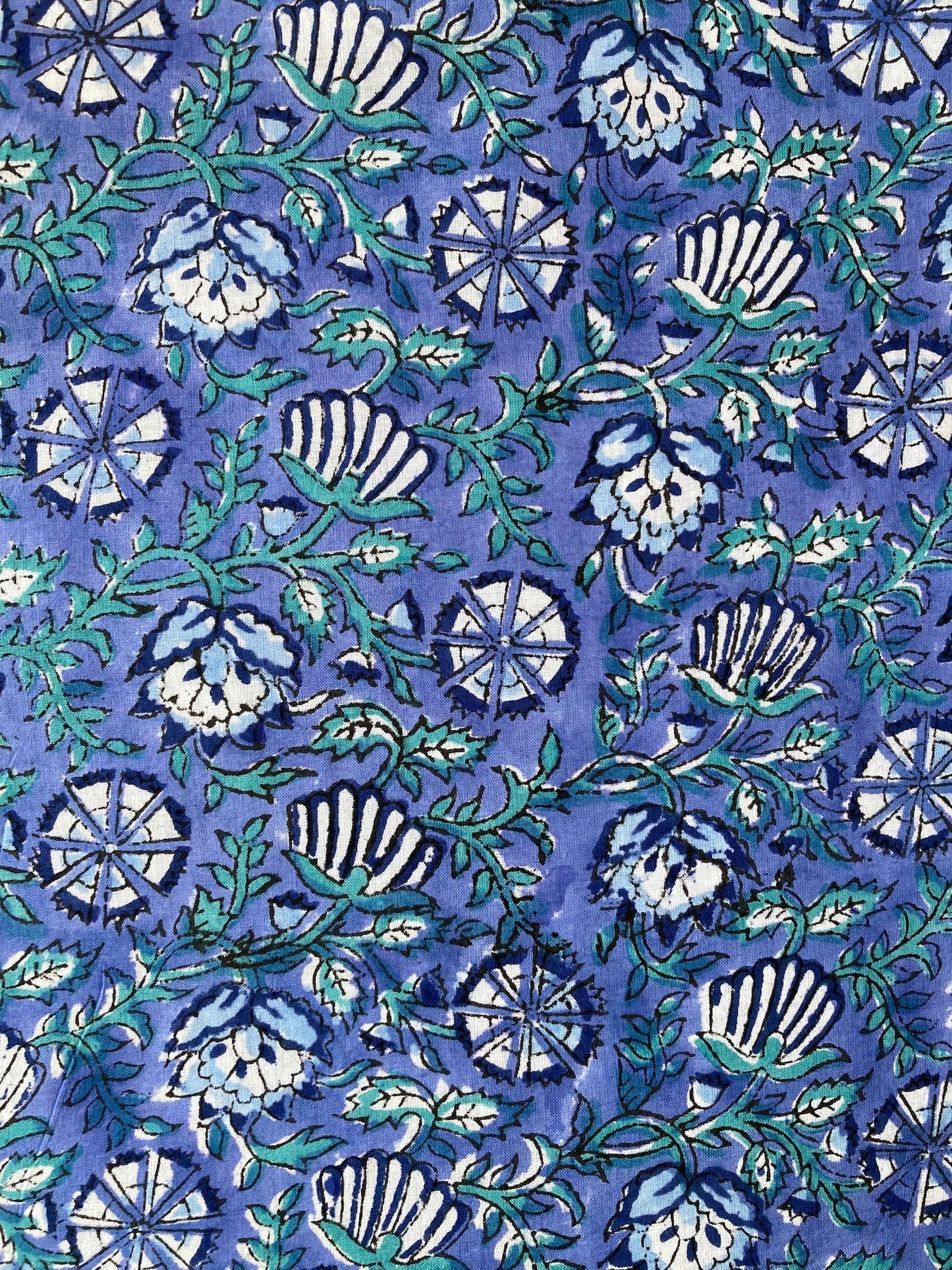 Hand Block Floral Print Blue Cotton Fabric #251-16