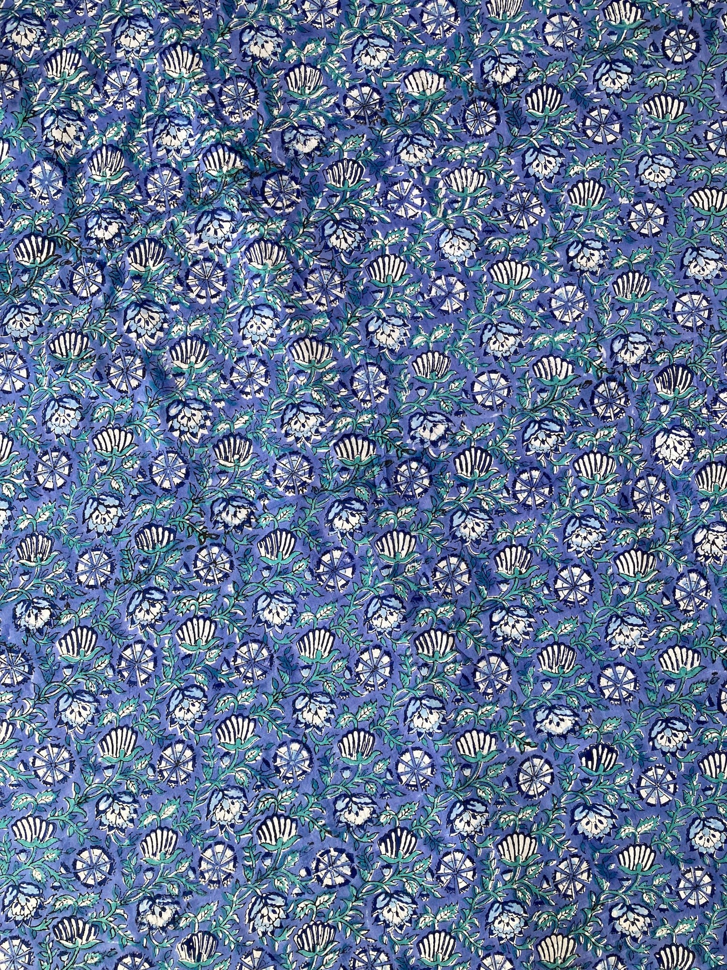 Hand Block Floral Print Blue Cotton Fabric #251-16