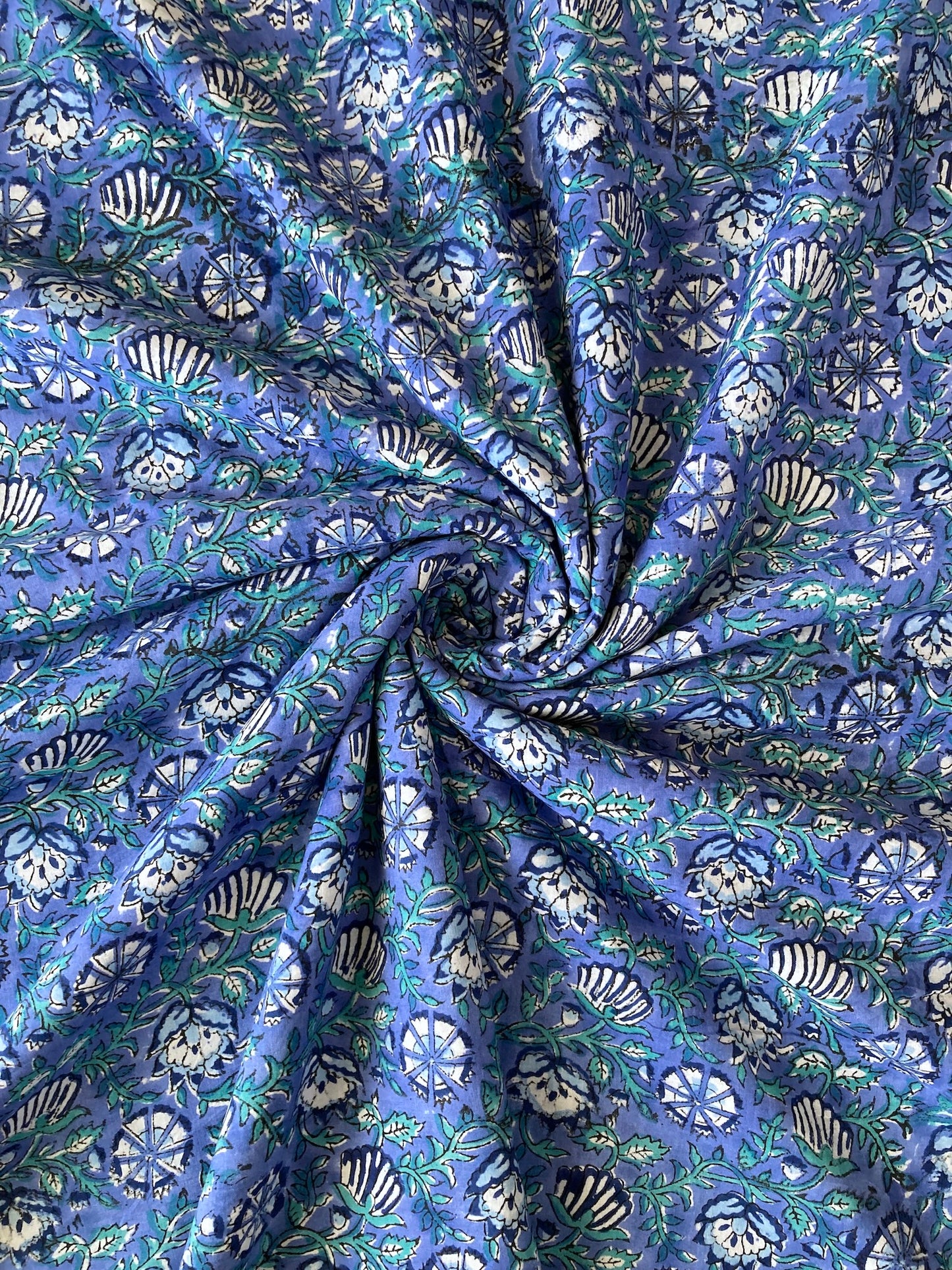 Hand Block Floral Print Blue Cotton Fabric #251-16