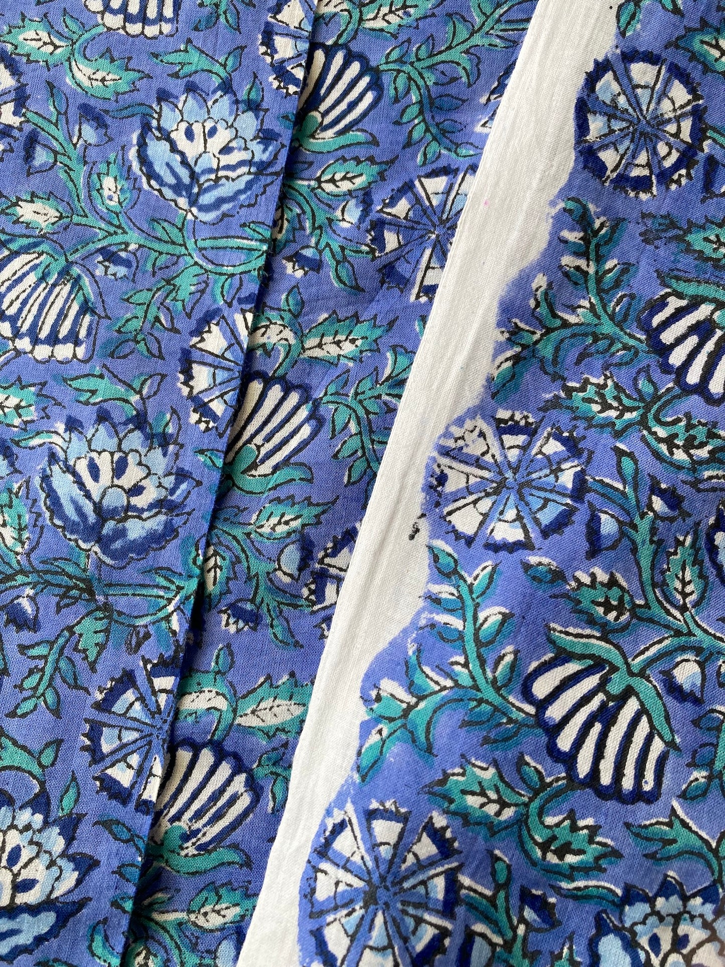 Hand Block Floral Print Blue Cotton Fabric #251-16