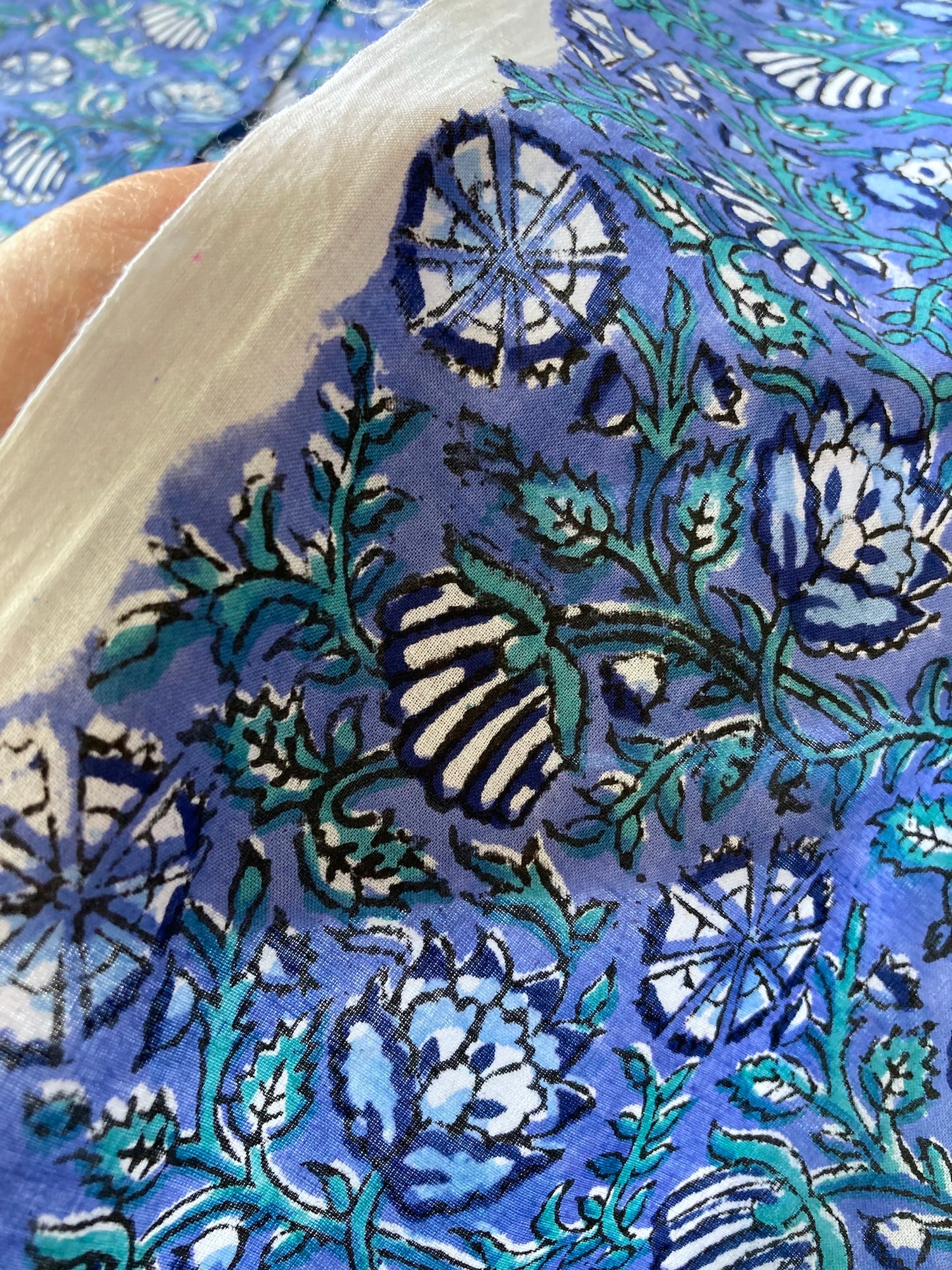 Hand Block Floral Print Blue Cotton Fabric #251-16