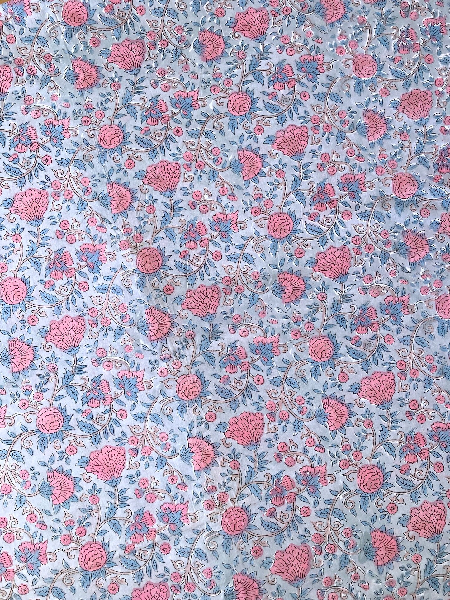Hand Block Floral Print Light Gary Cotton Fabric #251-18