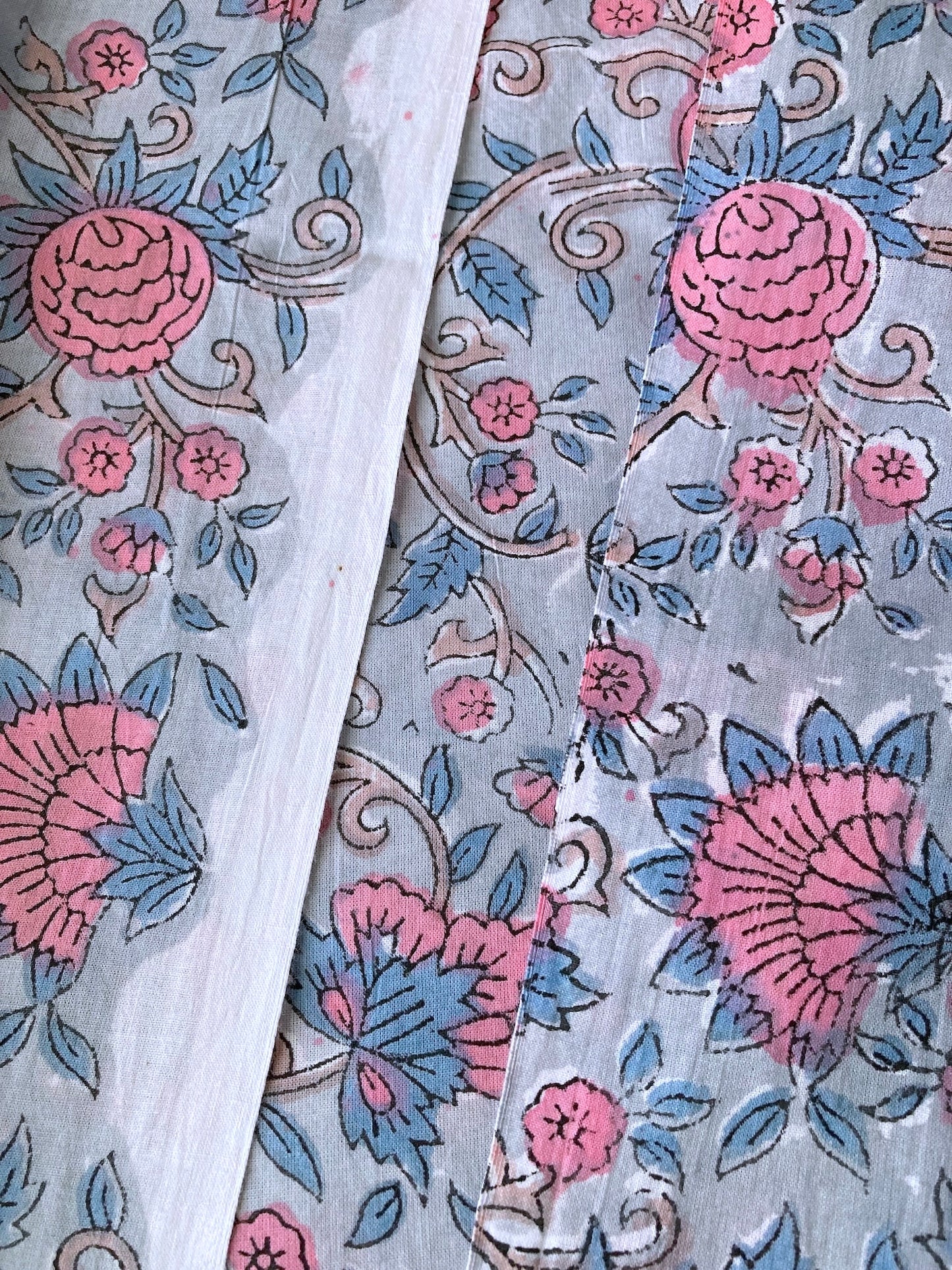 Hand Block Floral Print Light Gary Cotton Fabric #251-18