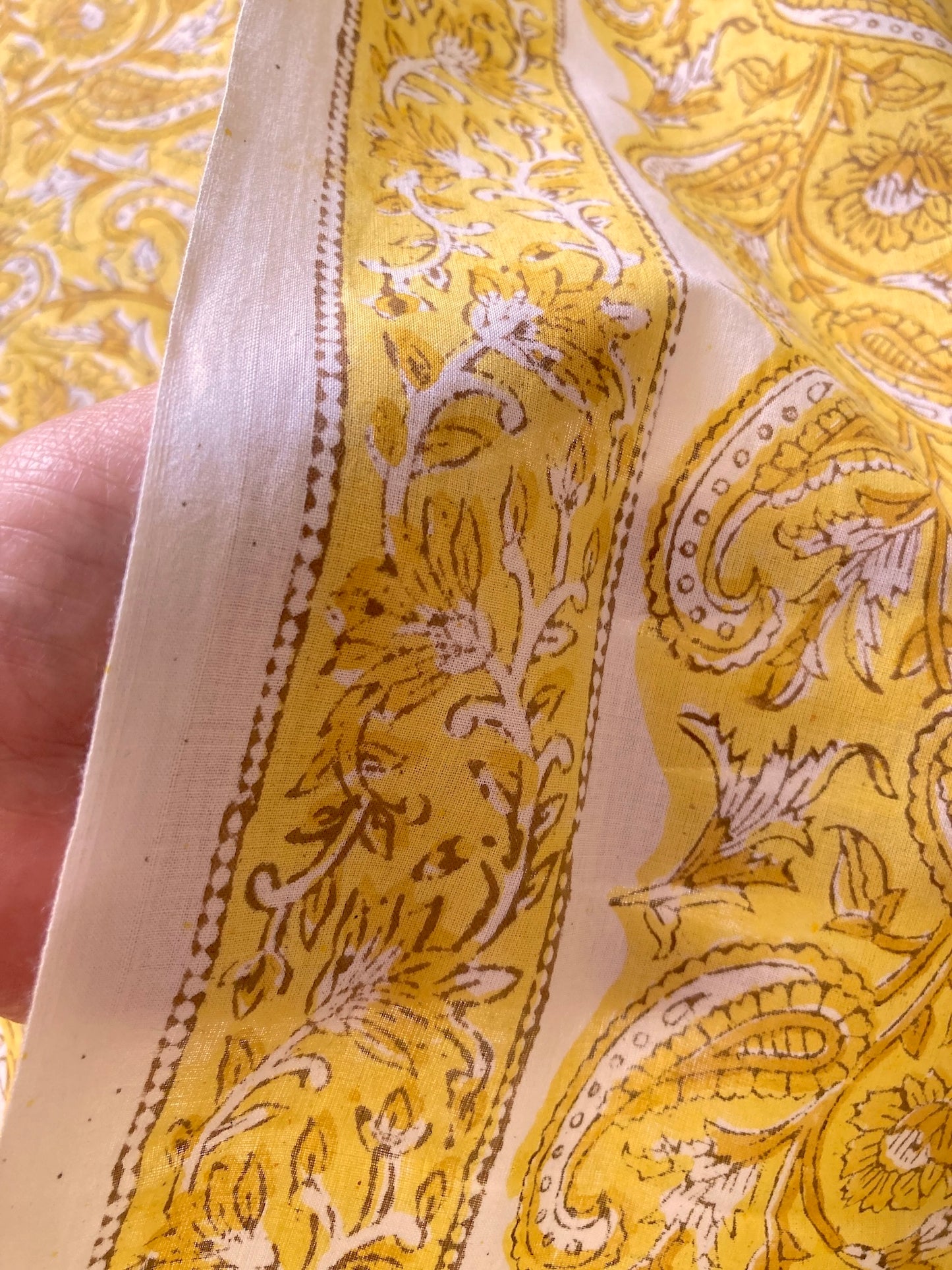 Hand Block Print Yellow Paisley Cotton Fabric  #265-10