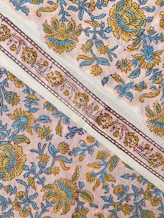 Hand Block Printed Cotton Light Blue Green Fabric #257-24